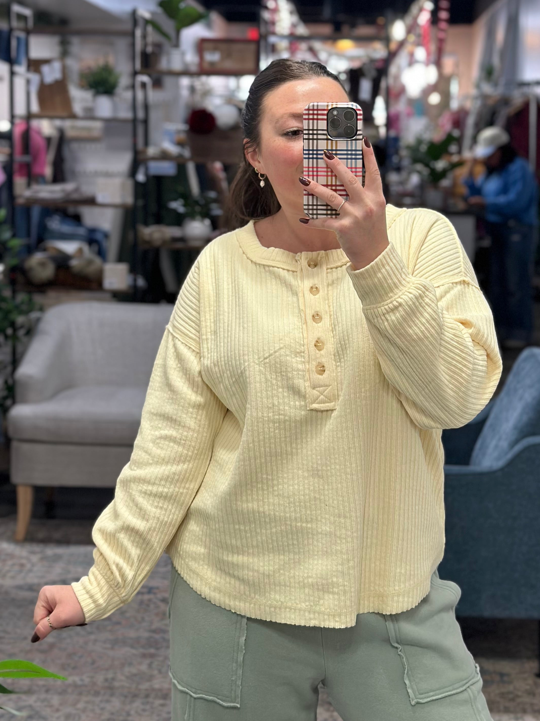 Yellow Ribbed Henley