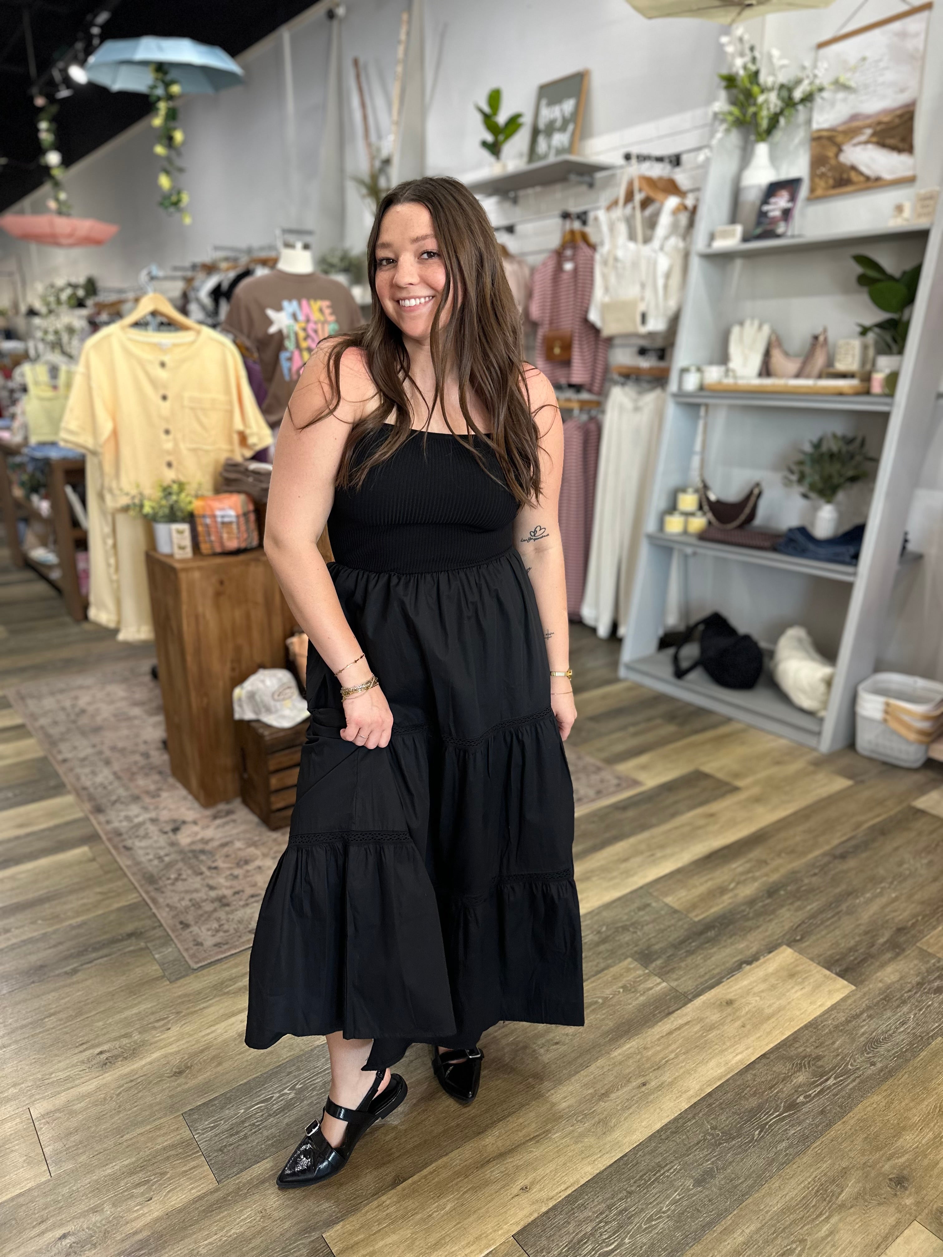 Black Strapless Midi Dress