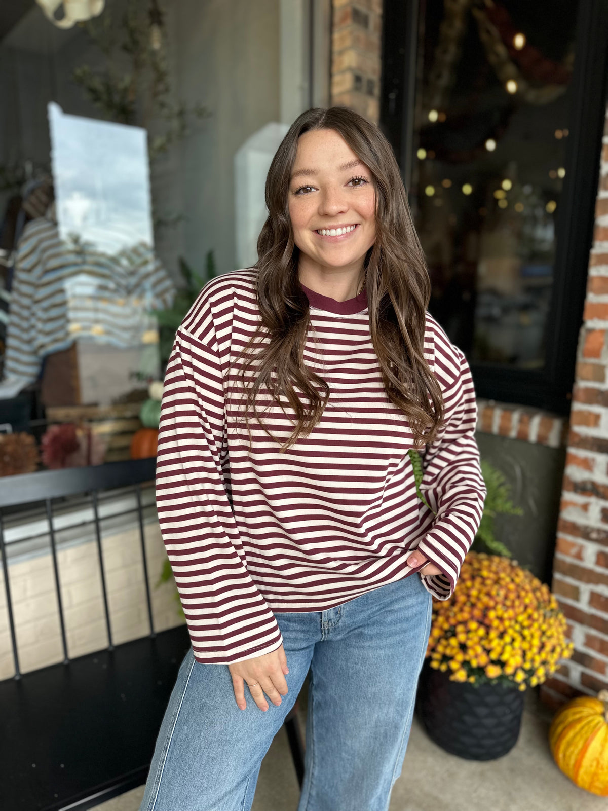 Burgundy Stripe Knit Top