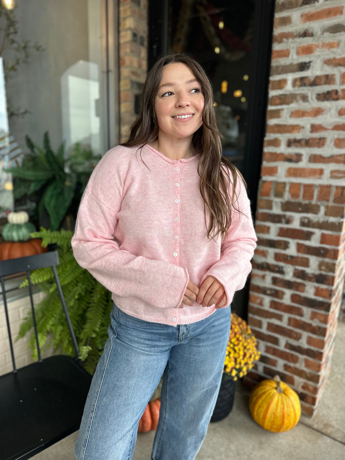 Pink Button Down Cardigan Top