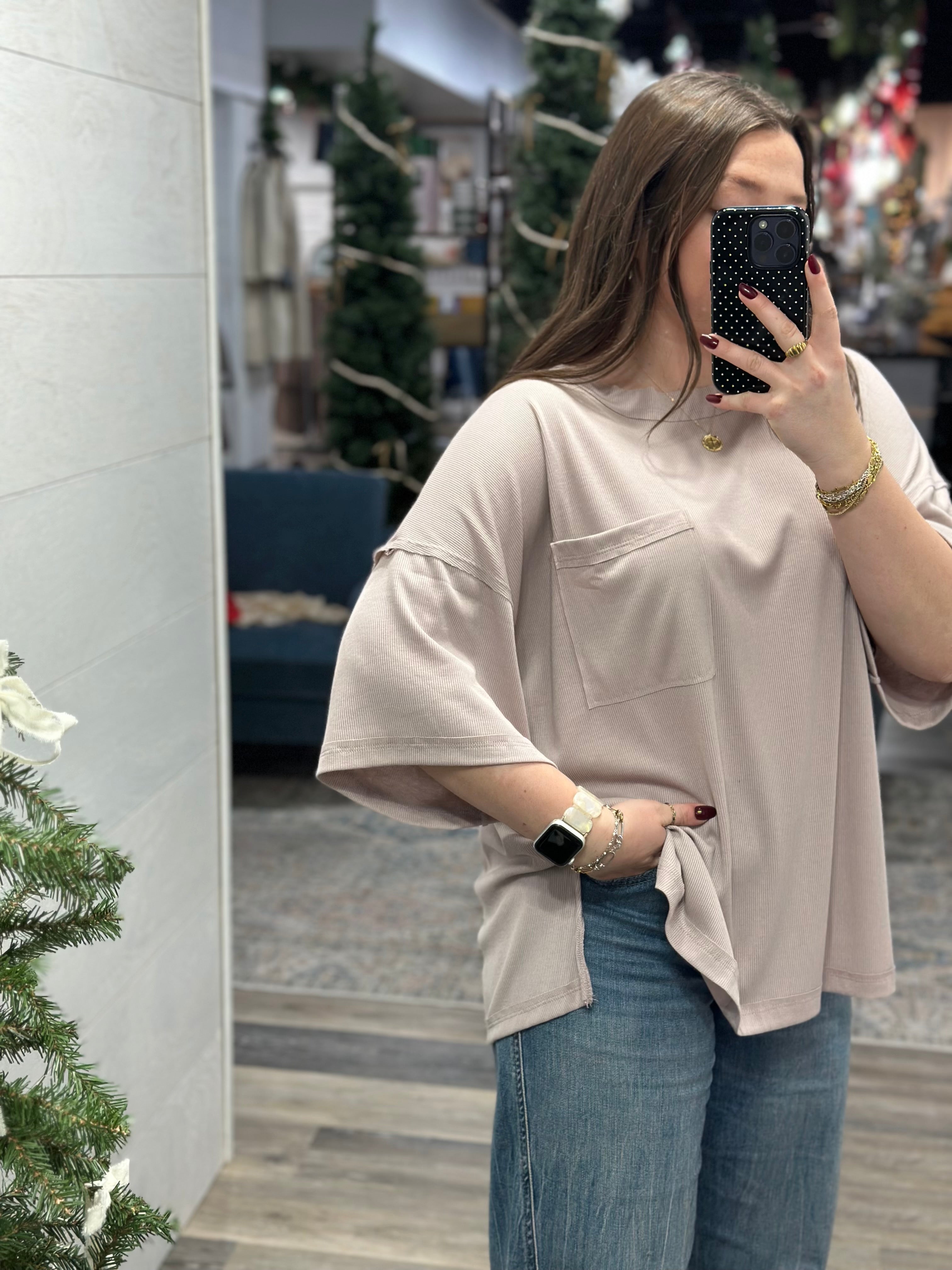 Grey Oversized Rib Top