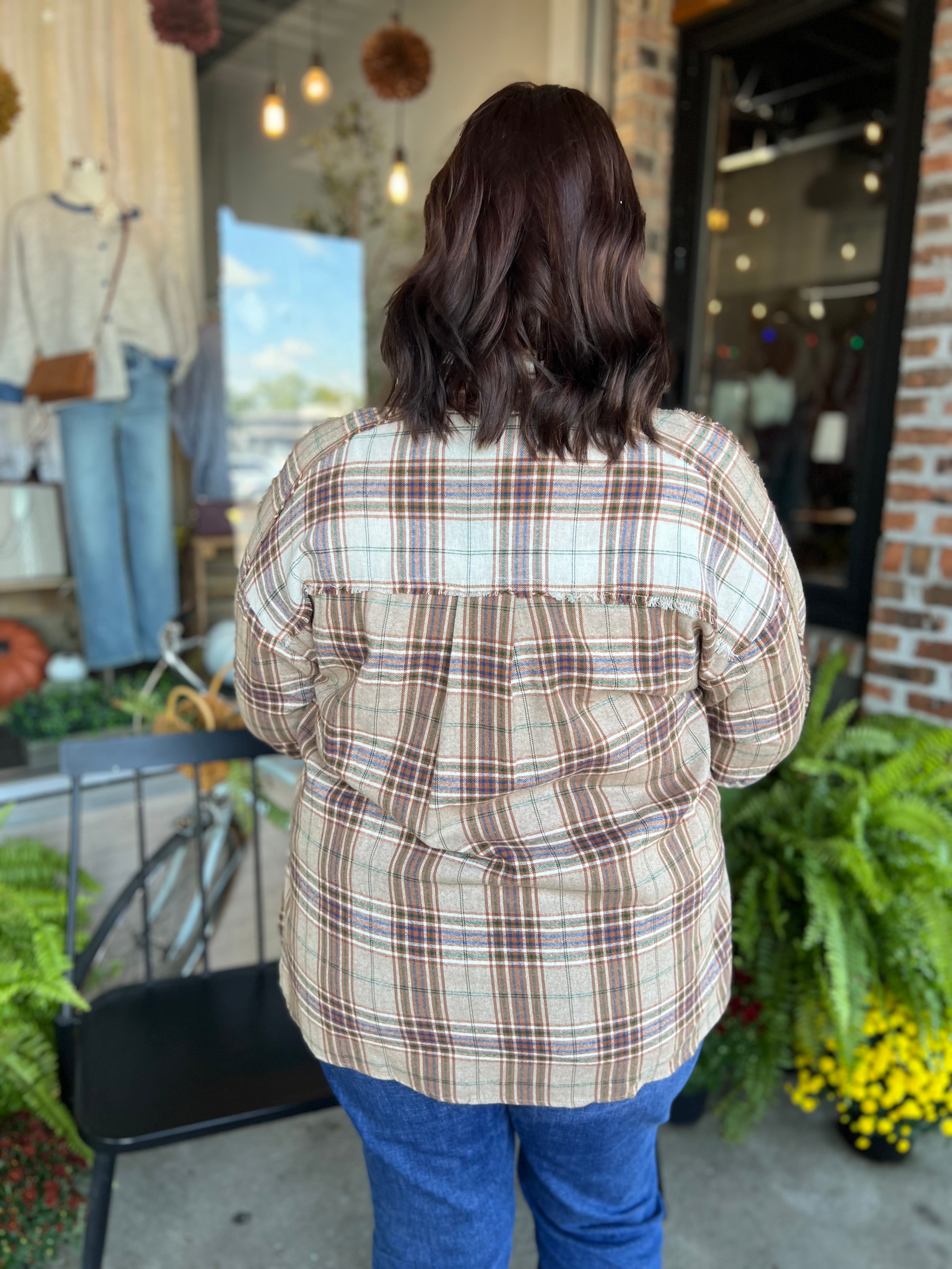 Plus Taupe Contrast Plaid Detail Shirt