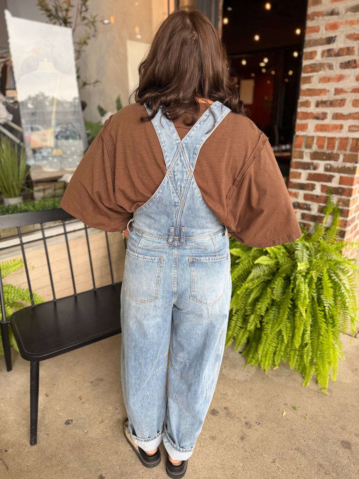 Light Wash Denim Barrel Overalls