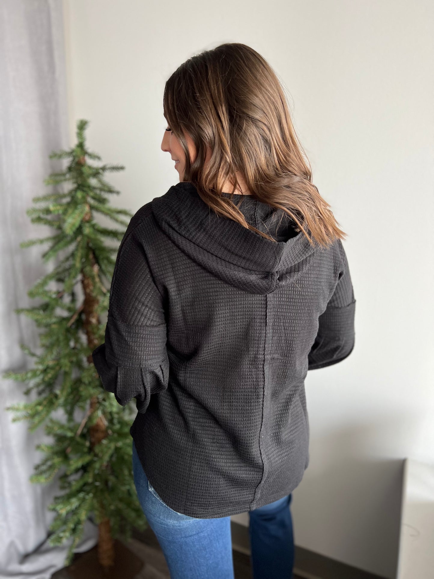 Black Raw Edge Henley