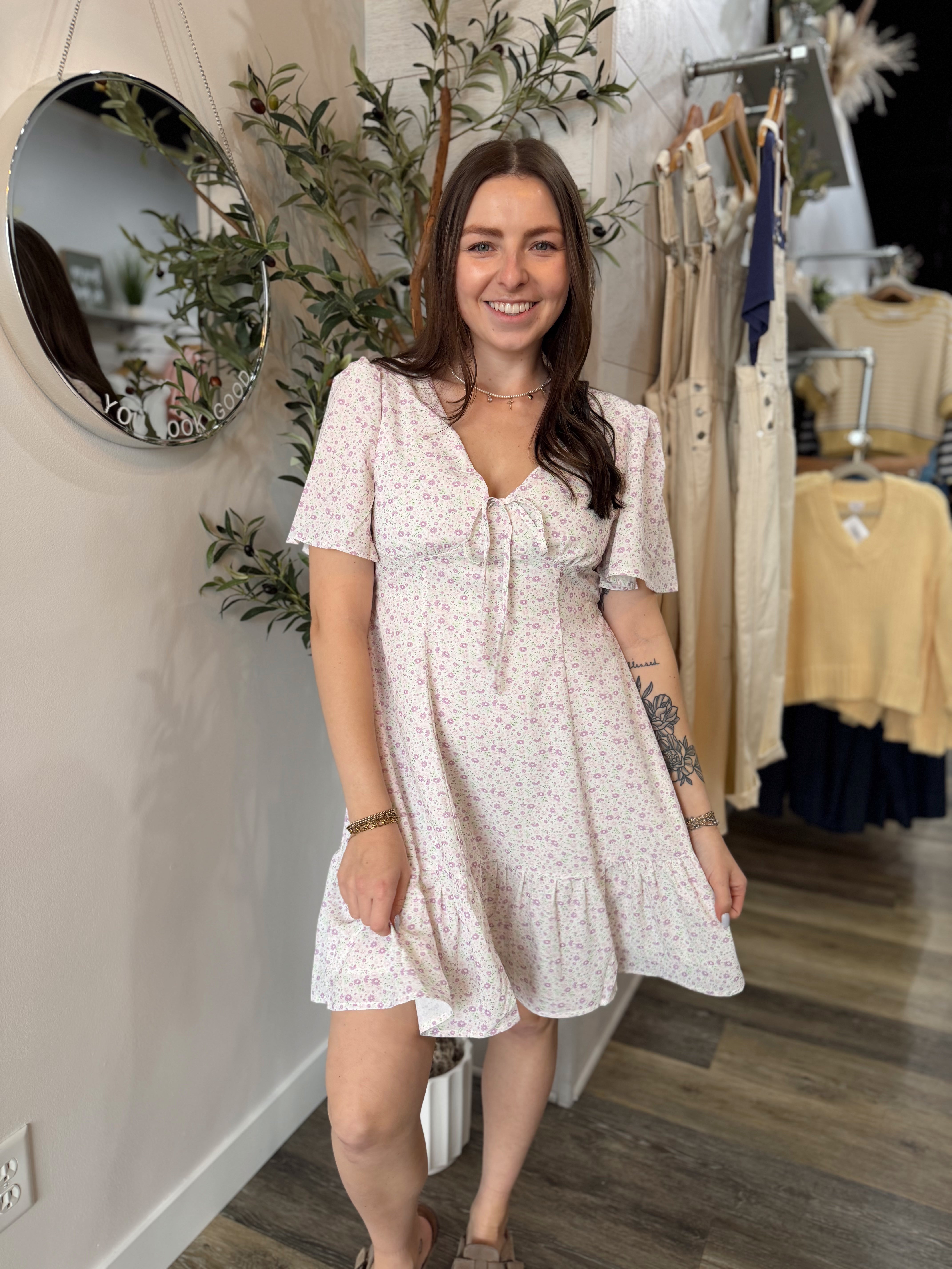 Lavender Flutter Sleeve Mini Dress