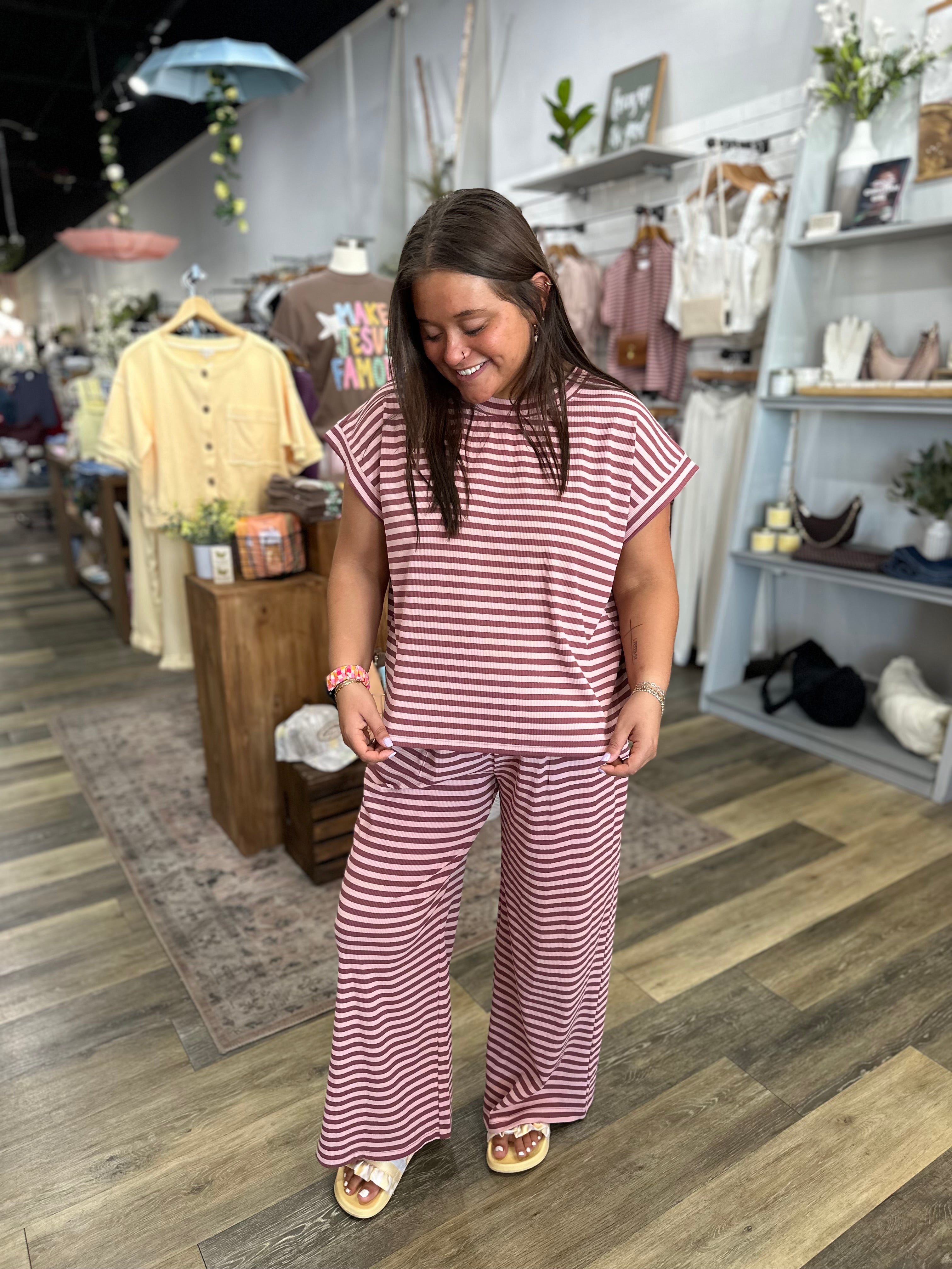 Dusty Rose Striped Rib Top
