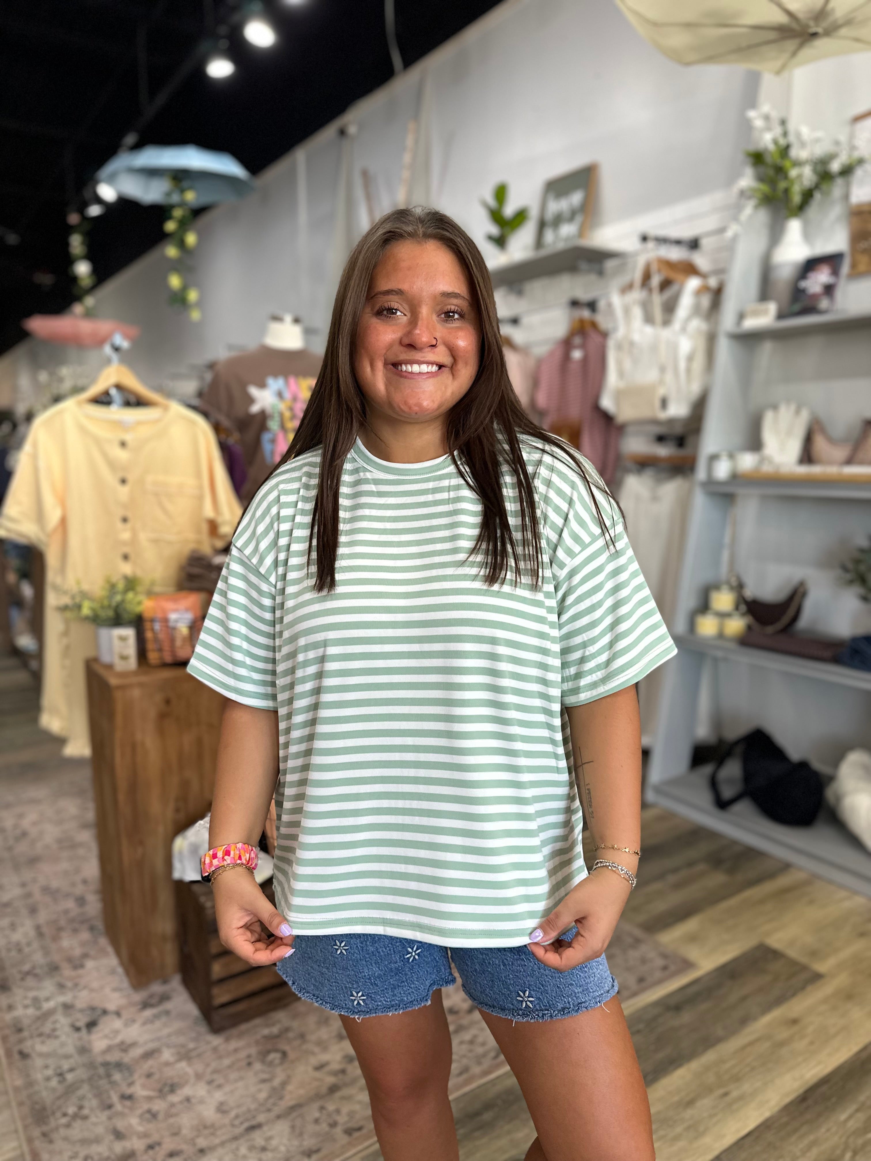 Sage Stripe Oversized T-Shirt