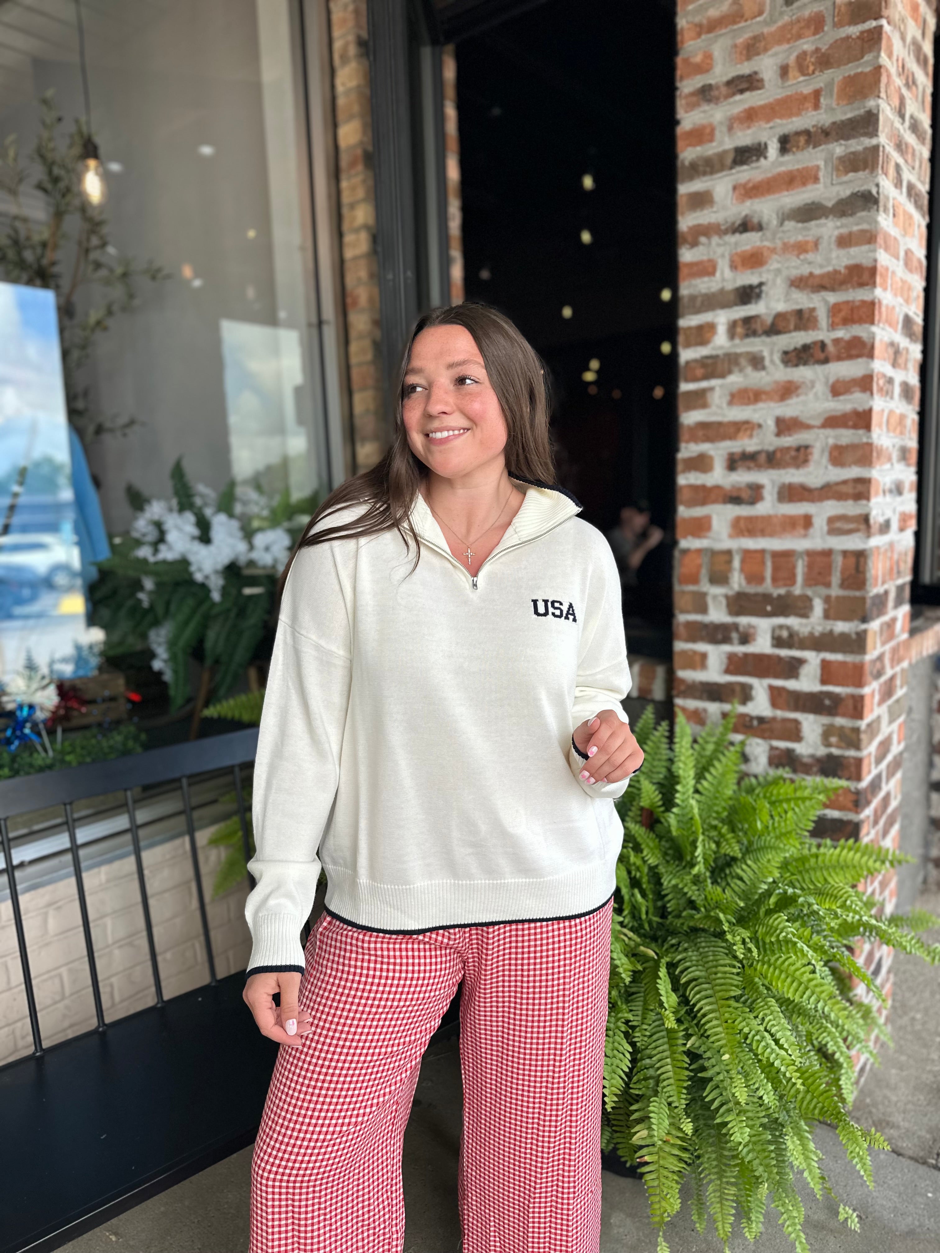 Long Sleeve Collared USA Sweater