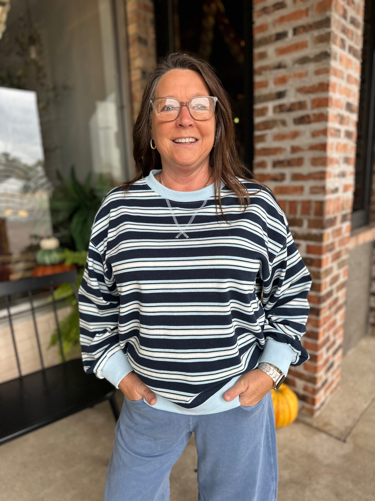 Navy Combo Striped Terry Sweatshirt