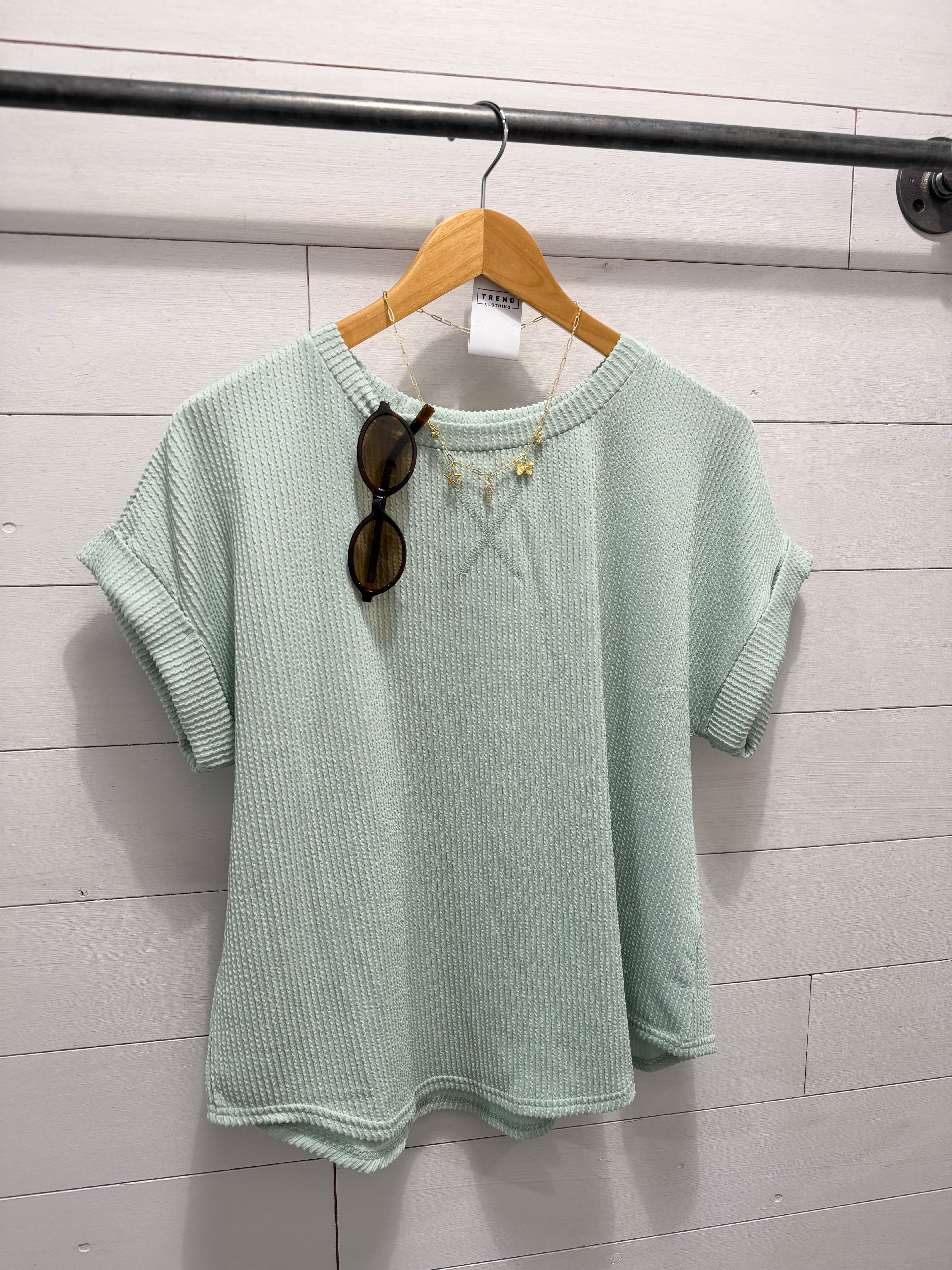 Dusty Mint Ribbed Top