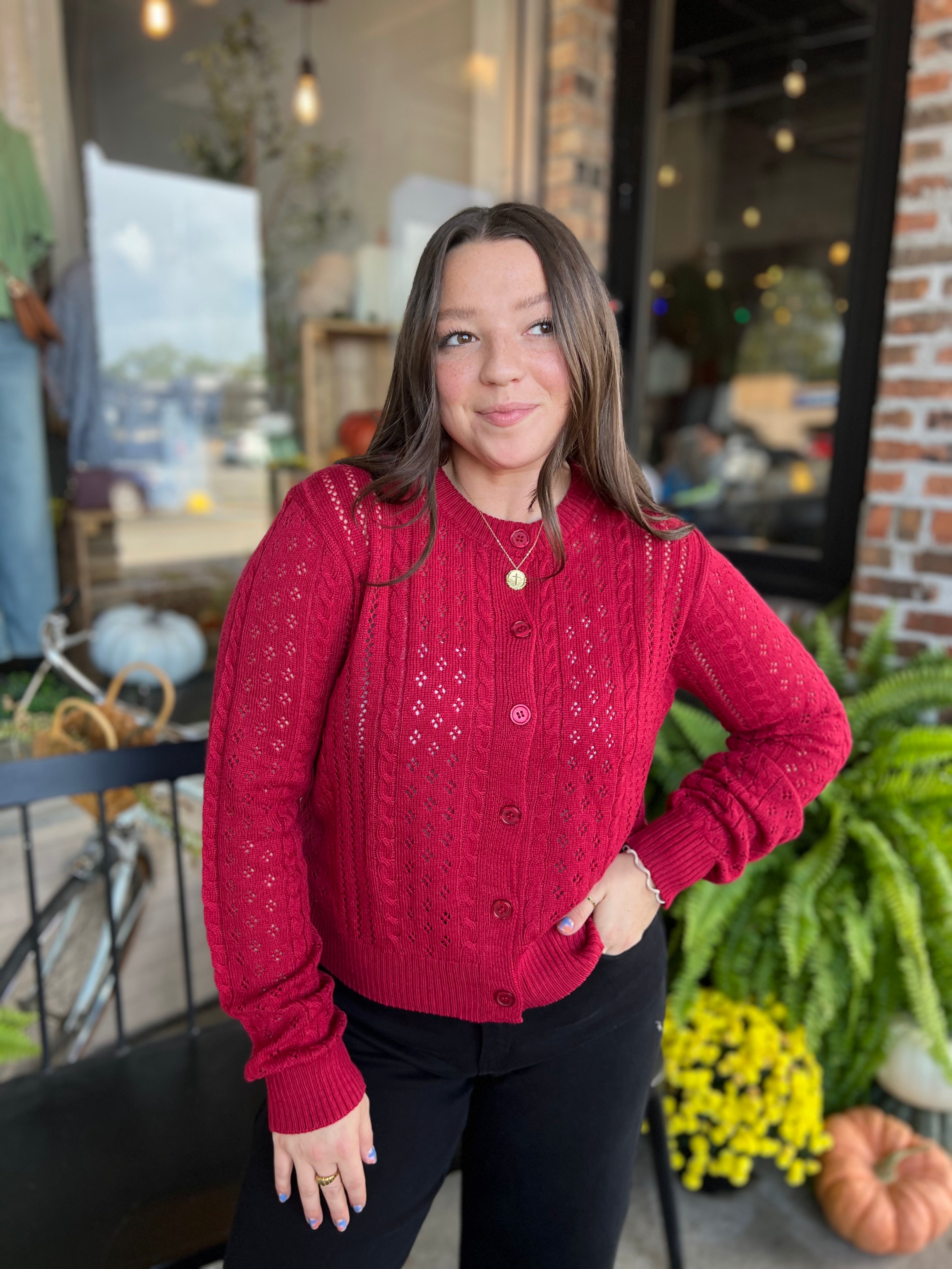 Red Cable Knit Cardi