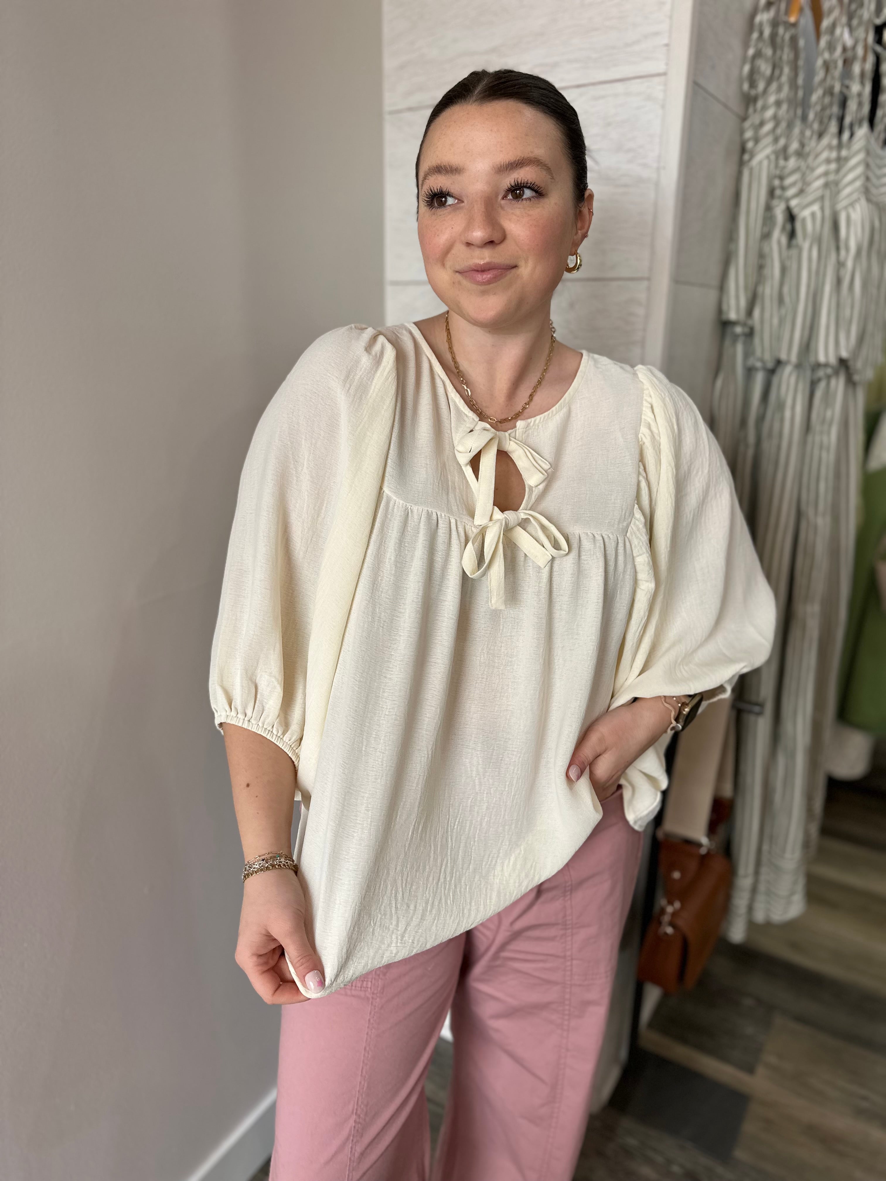 Ivory Bow Front Blouse