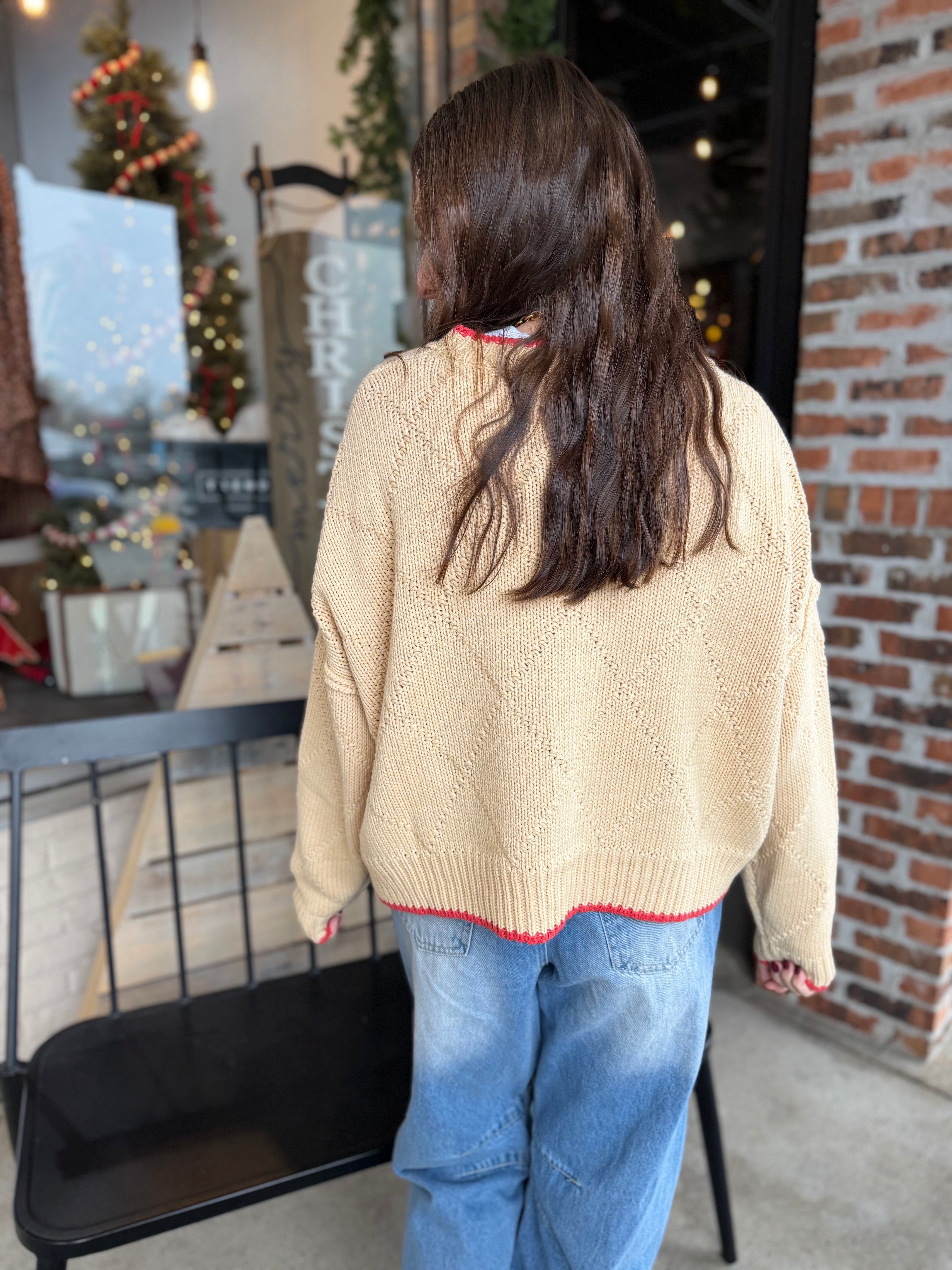 Oat Diamond Knit Pullover Sweater