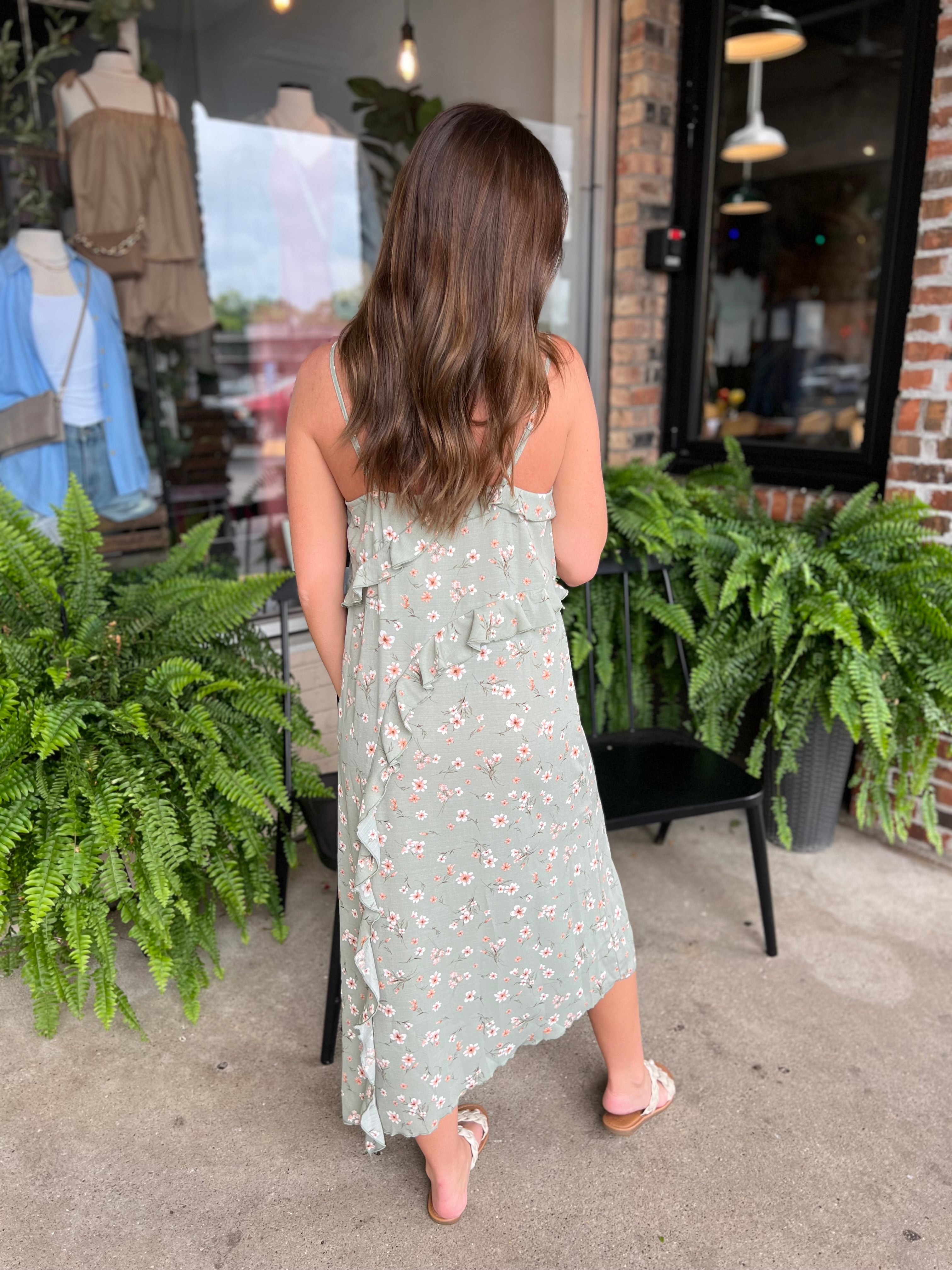 Dusty Olive Floral Cami Dress - FINAL SALE