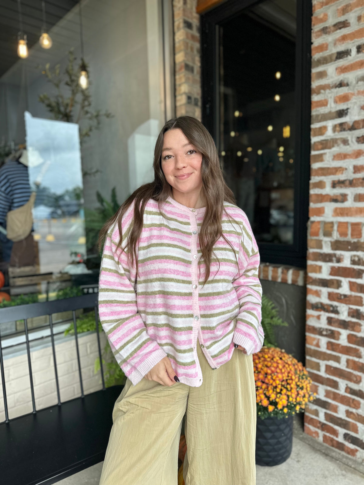 Pink Multi Stripe Cardigan Sweater
