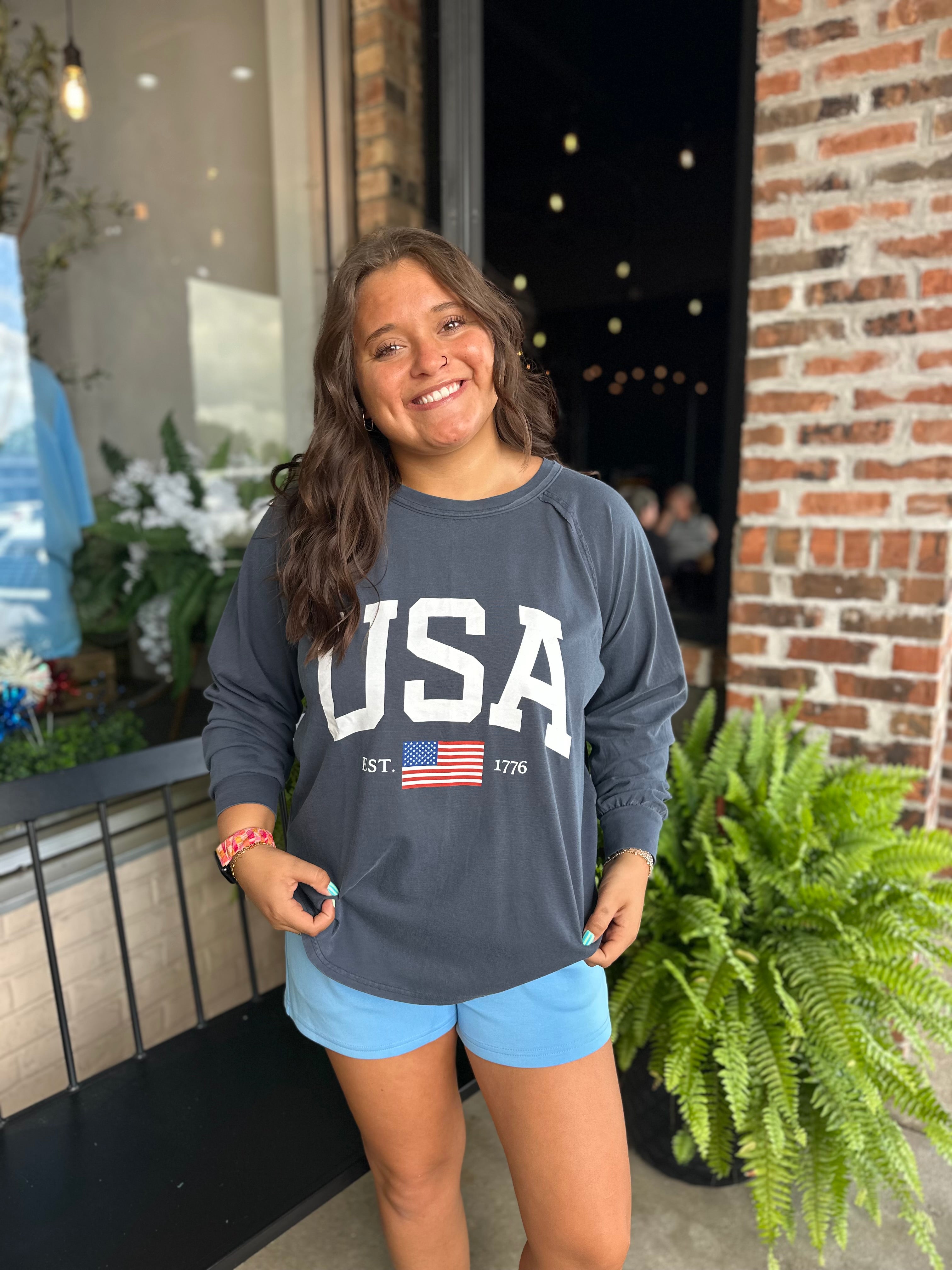 Navy USA Graphic Long Sleeve