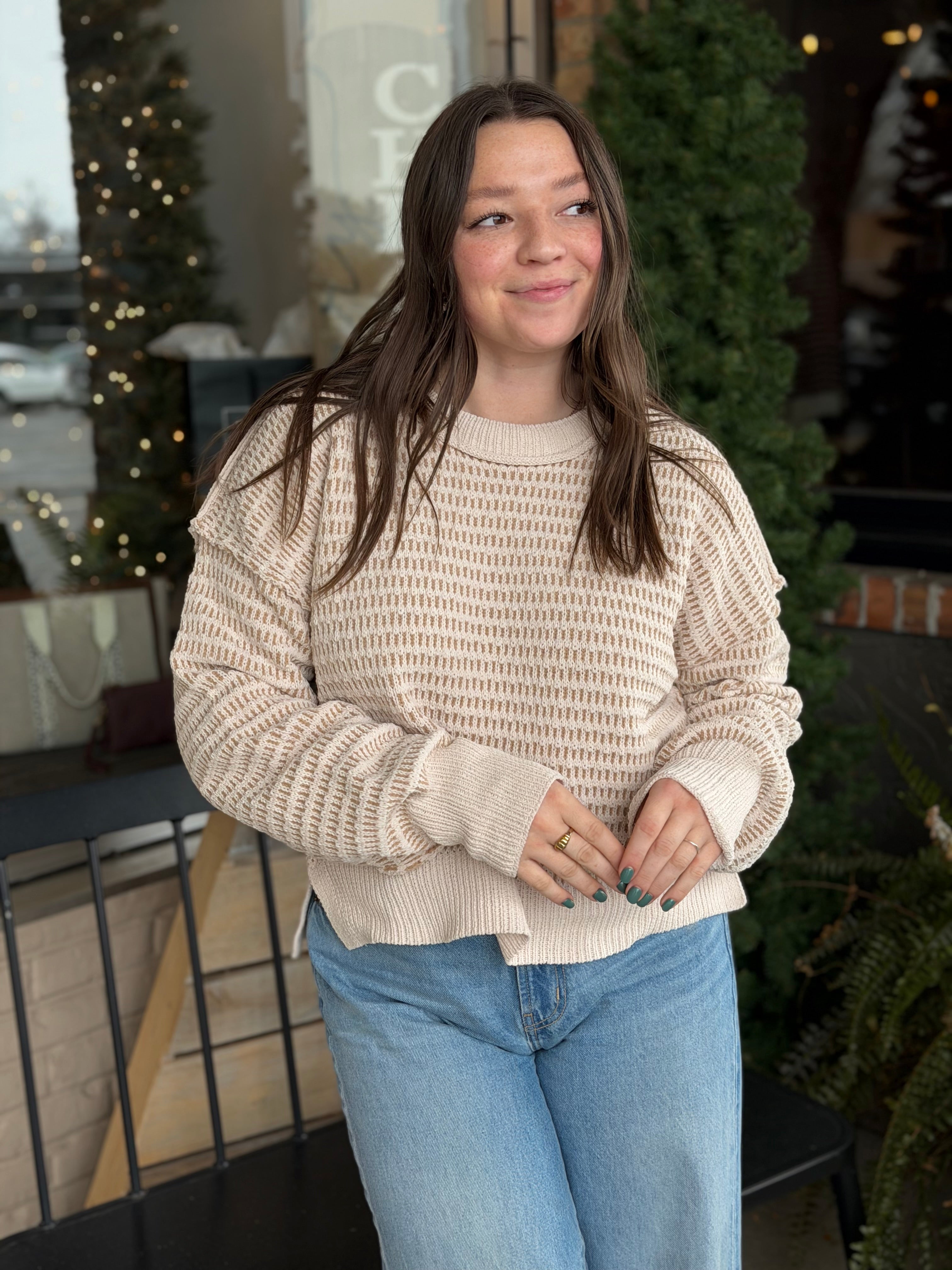 Taupe Two Tone Textured Sweater