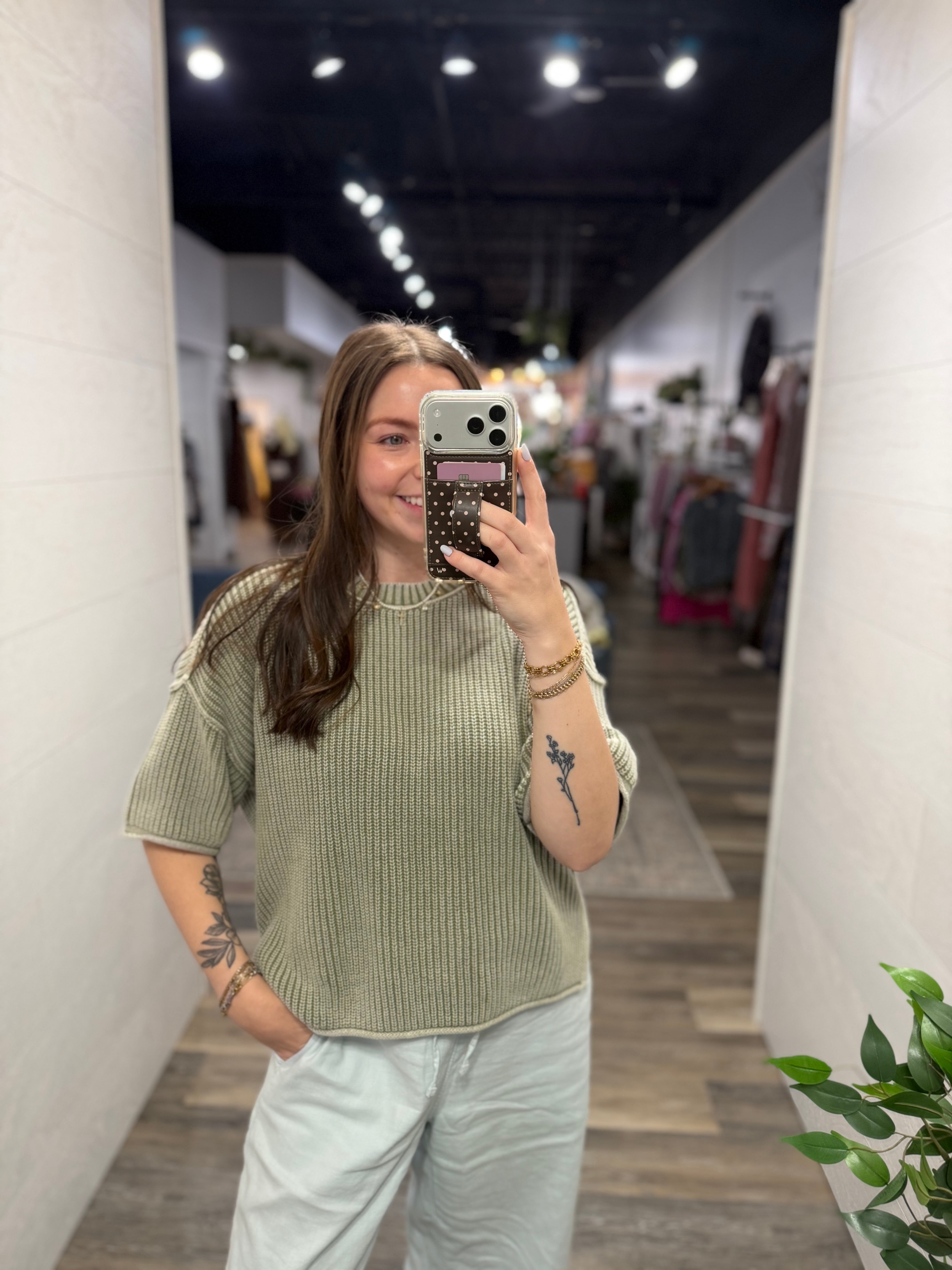 Light Olive Short Sleeve Sweater