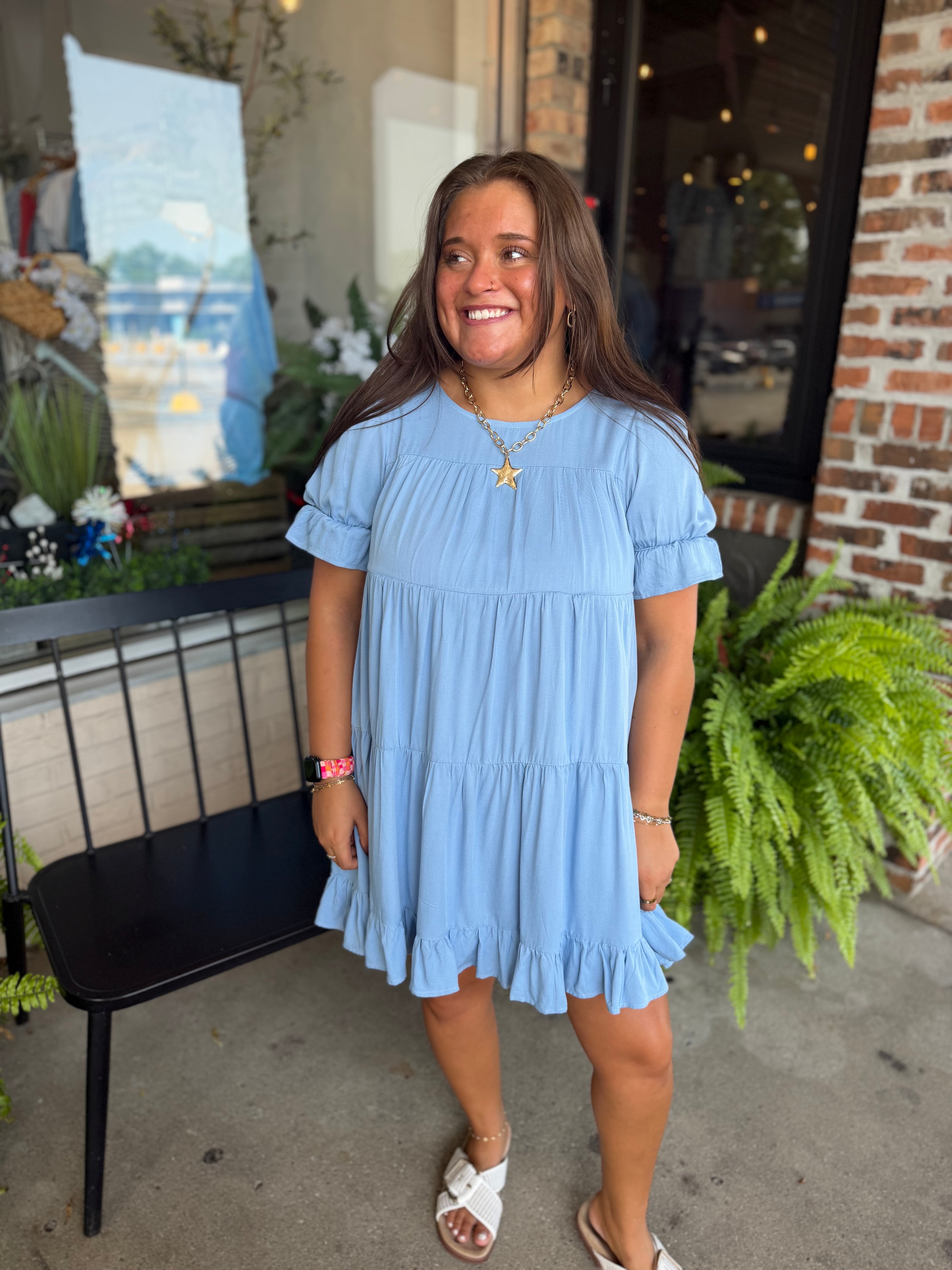 Blue Tiered Ruffle Babydoll Mini Dress