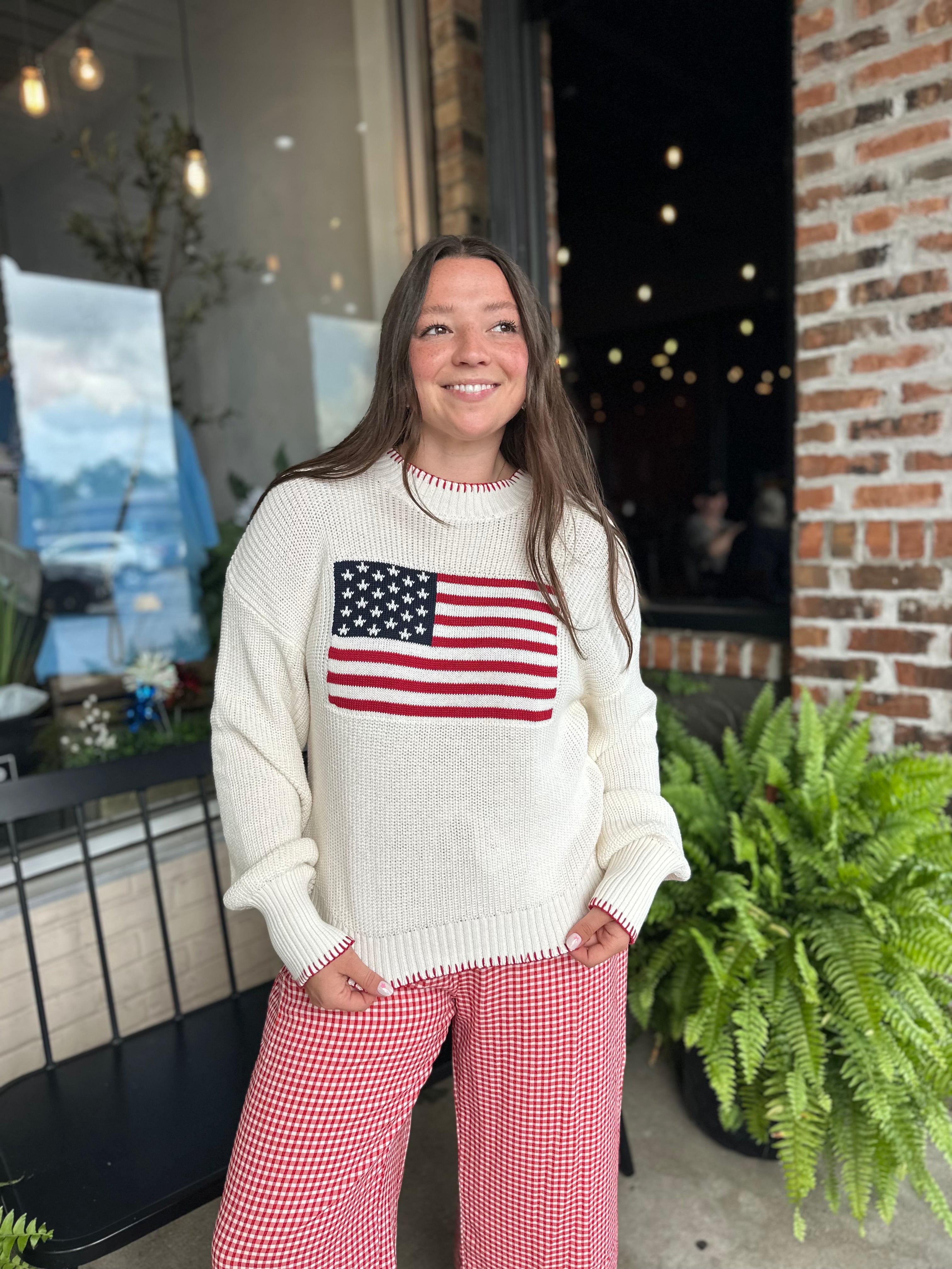 Knit American Flag Pullover Sweater