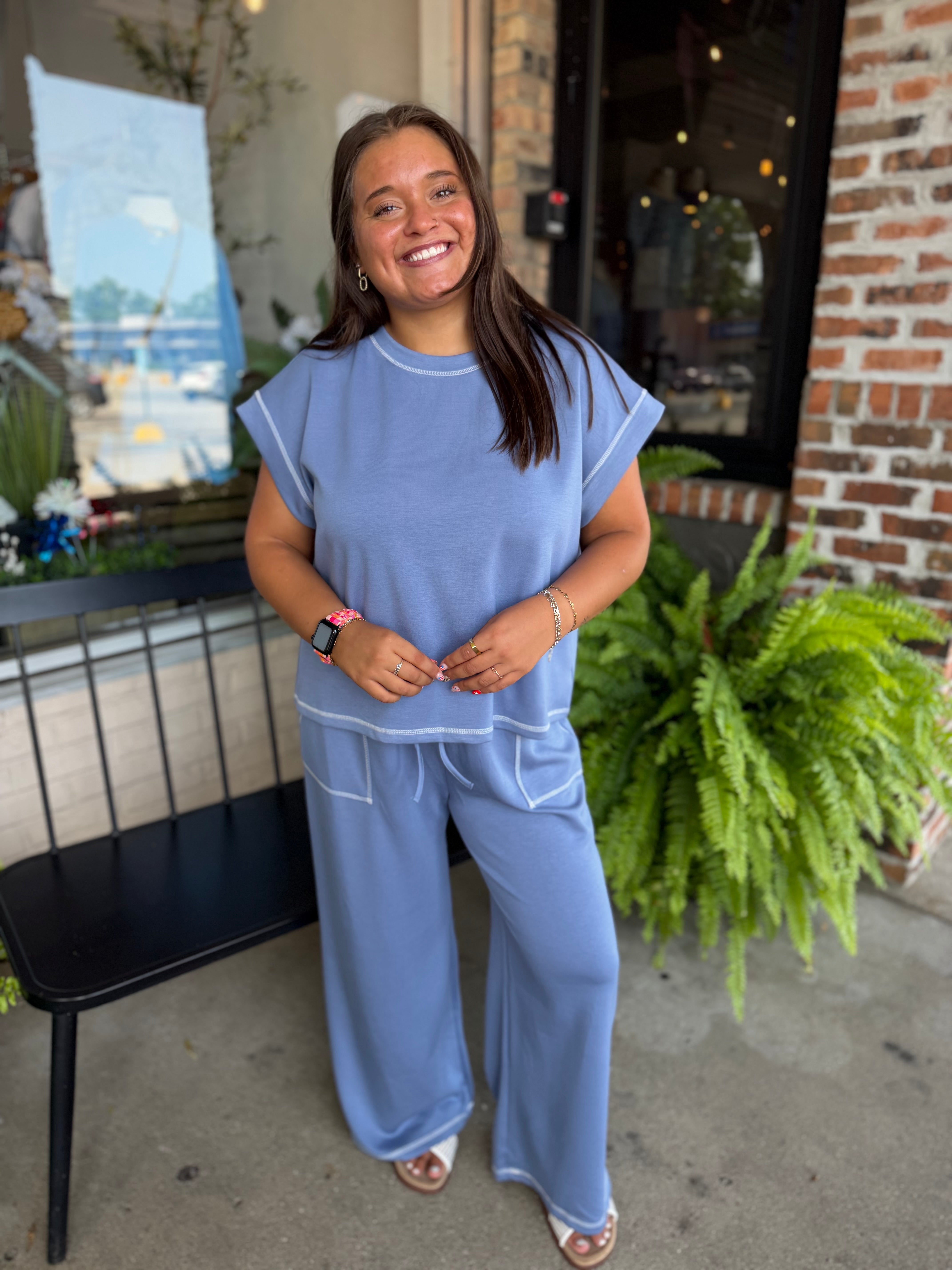 Blue Scuba Raw Edge Top