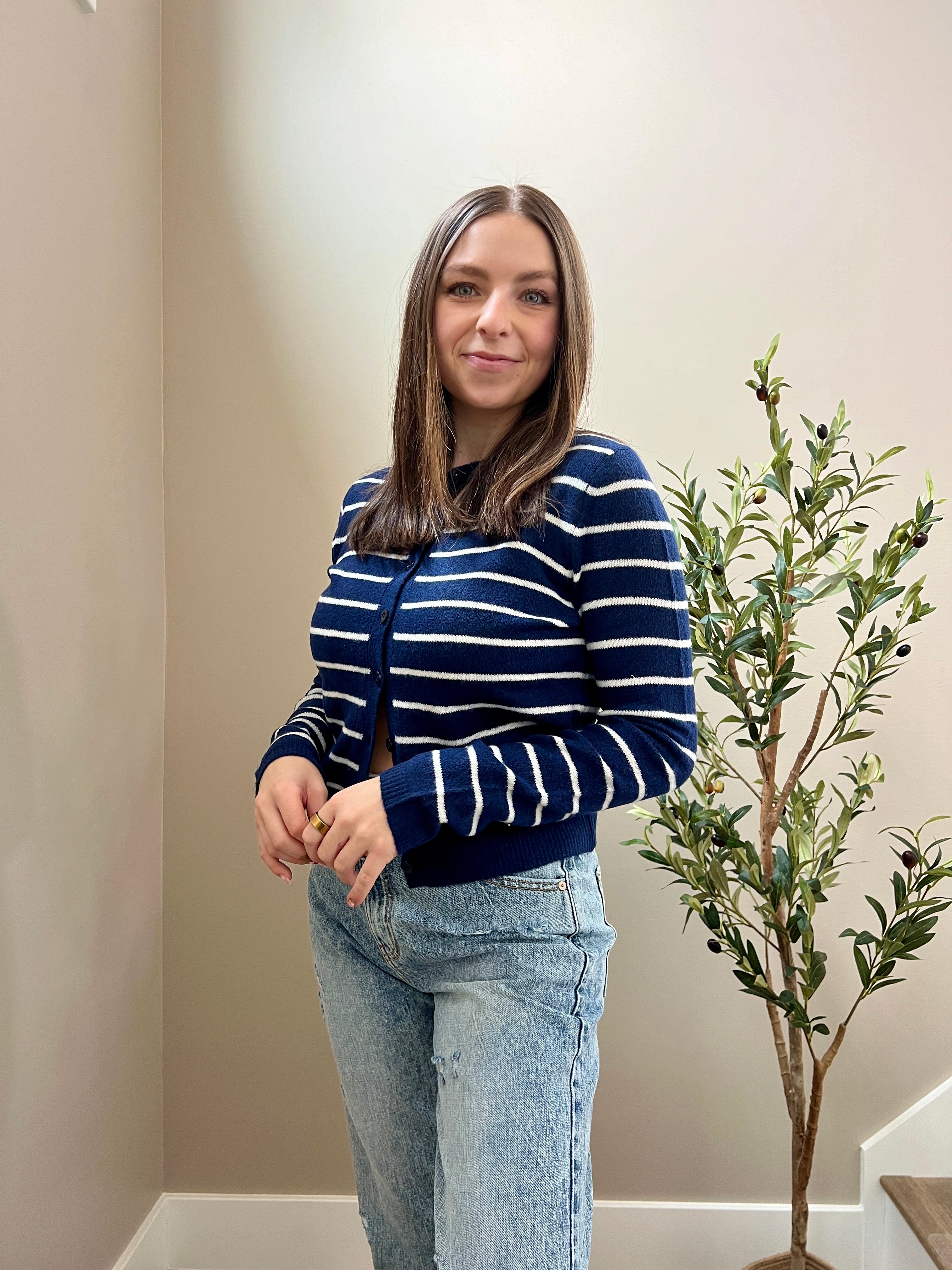 Navy Stripe Button Down Cardi