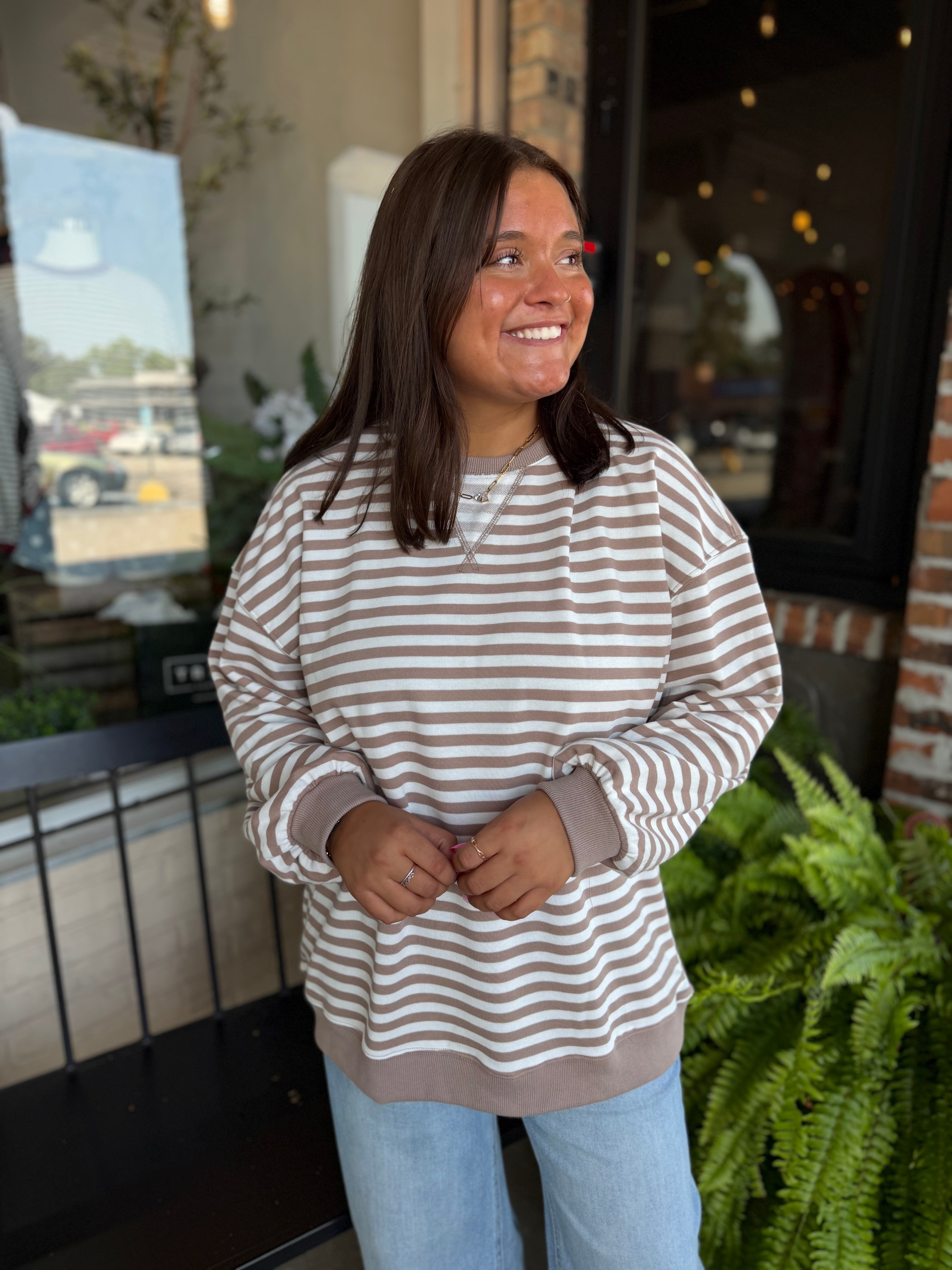 Taupe Striped Sweatshirt