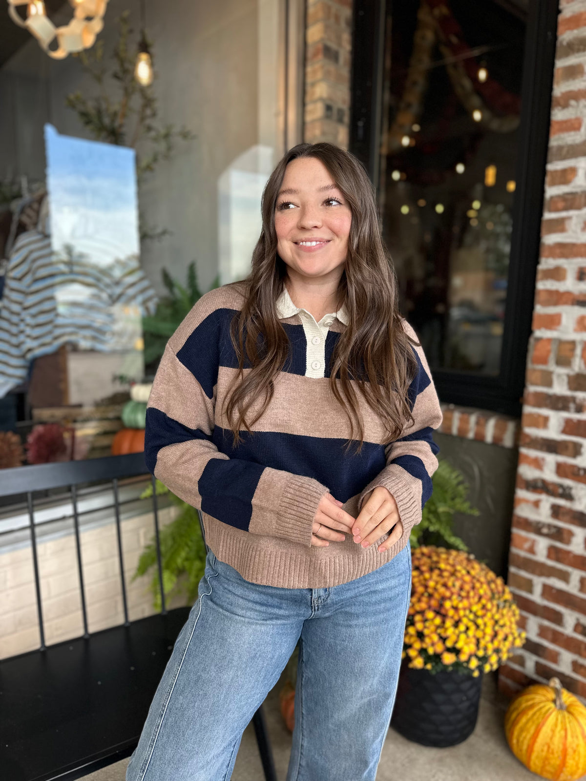 Mocha Color Block Collared Sweater