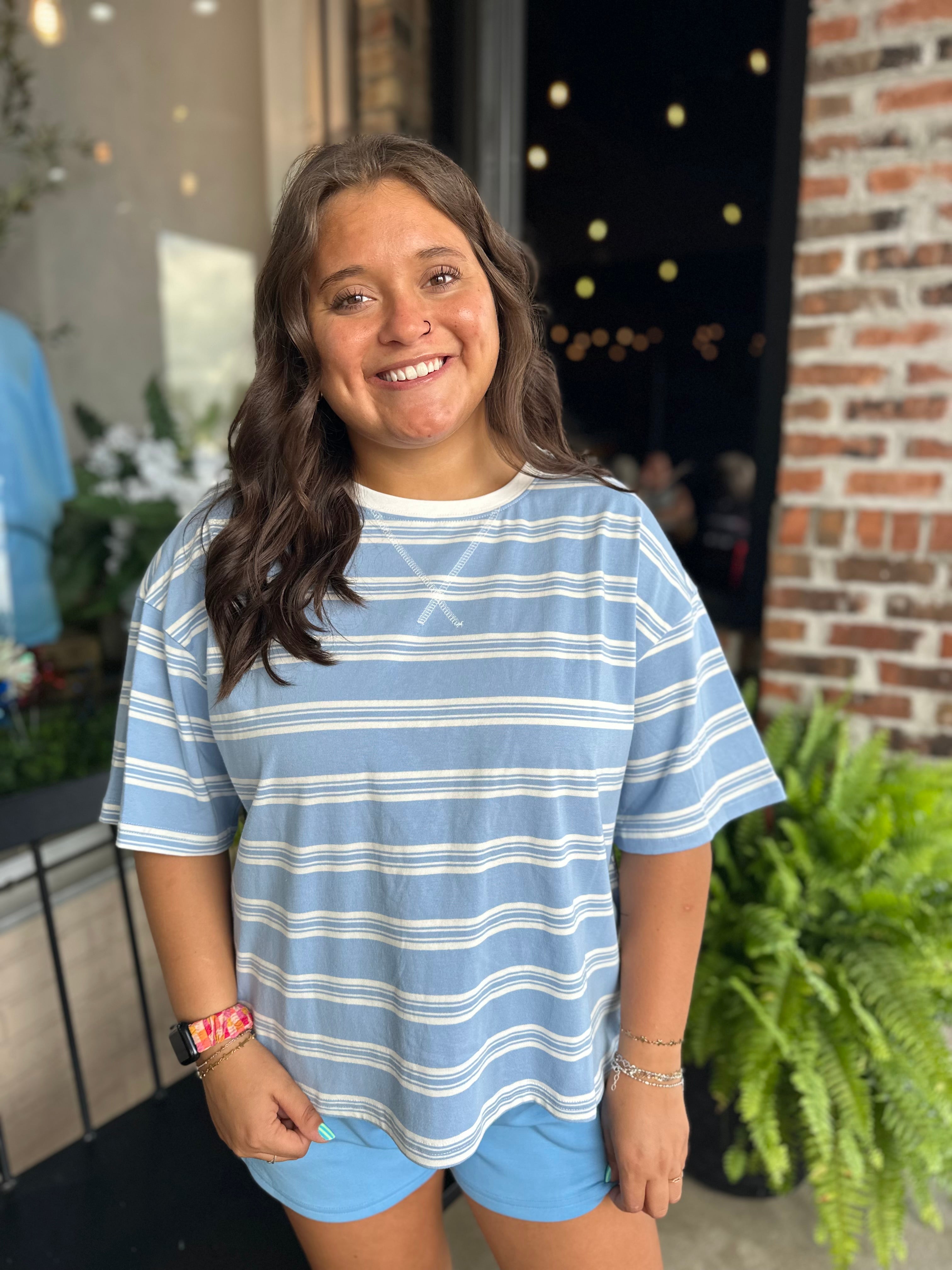 Blue Americana Striped Oversized Tee