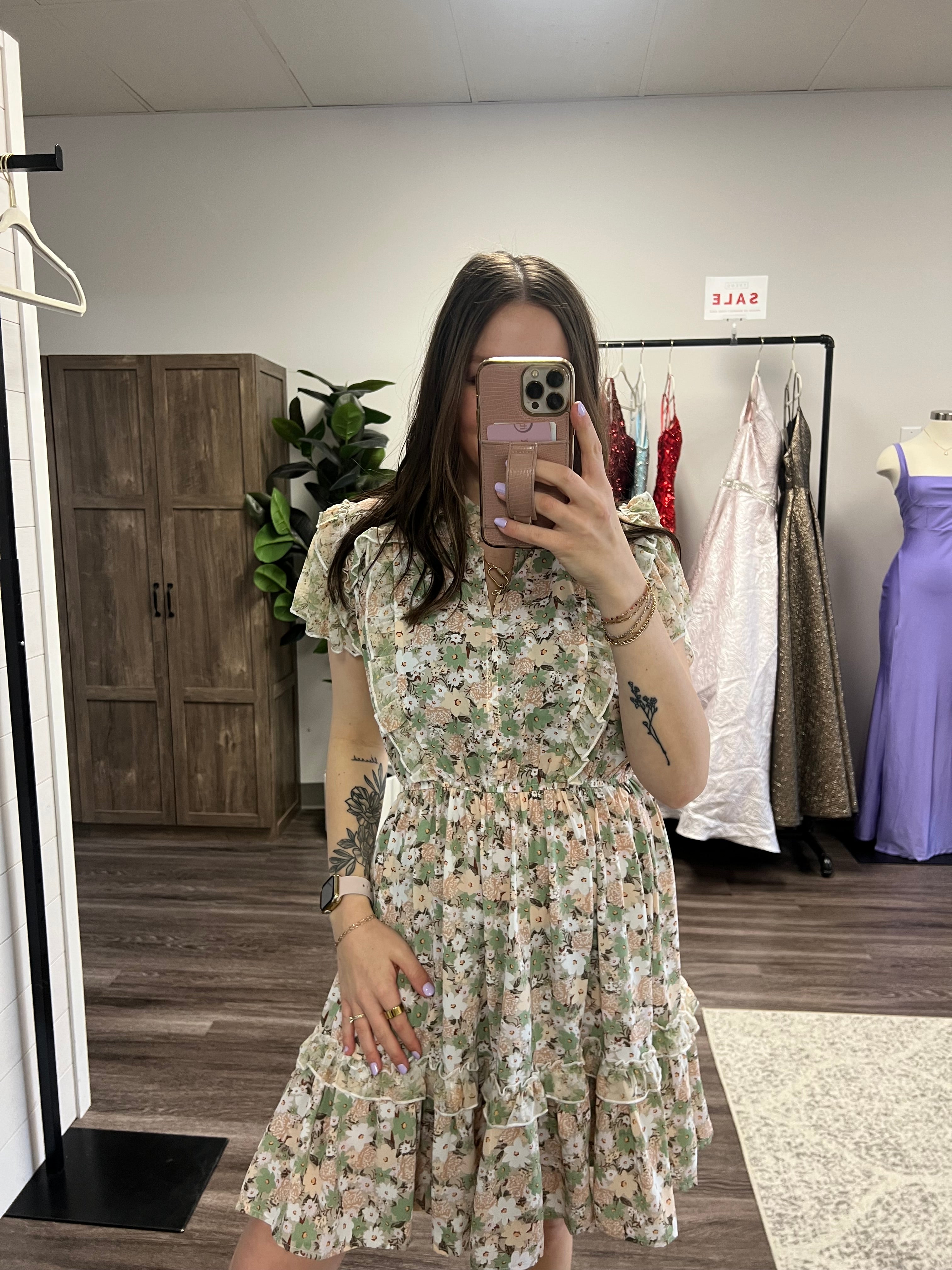 Sage Floral Printed Dress