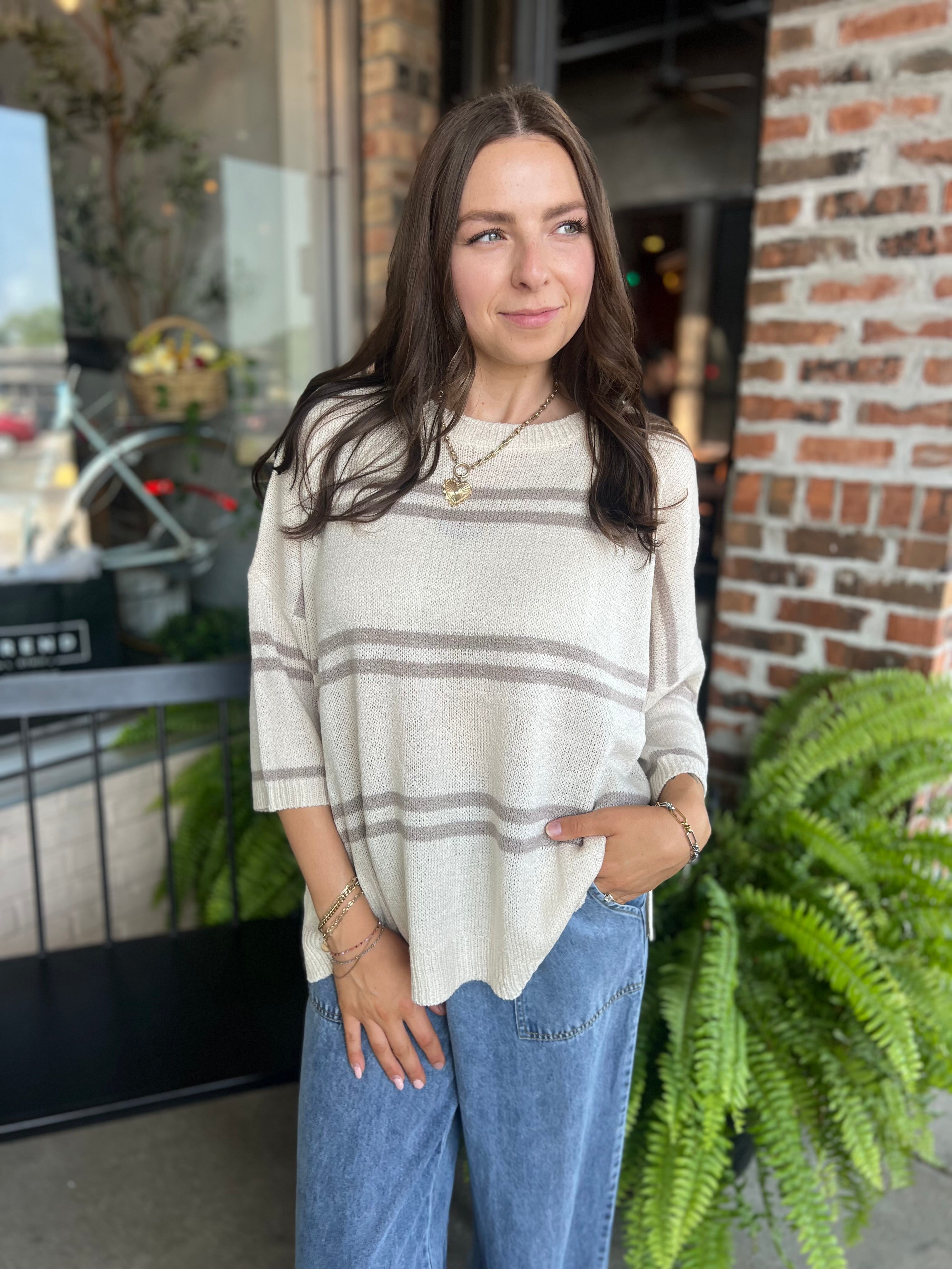 Natural Stripe Drop Shoulder Sweater