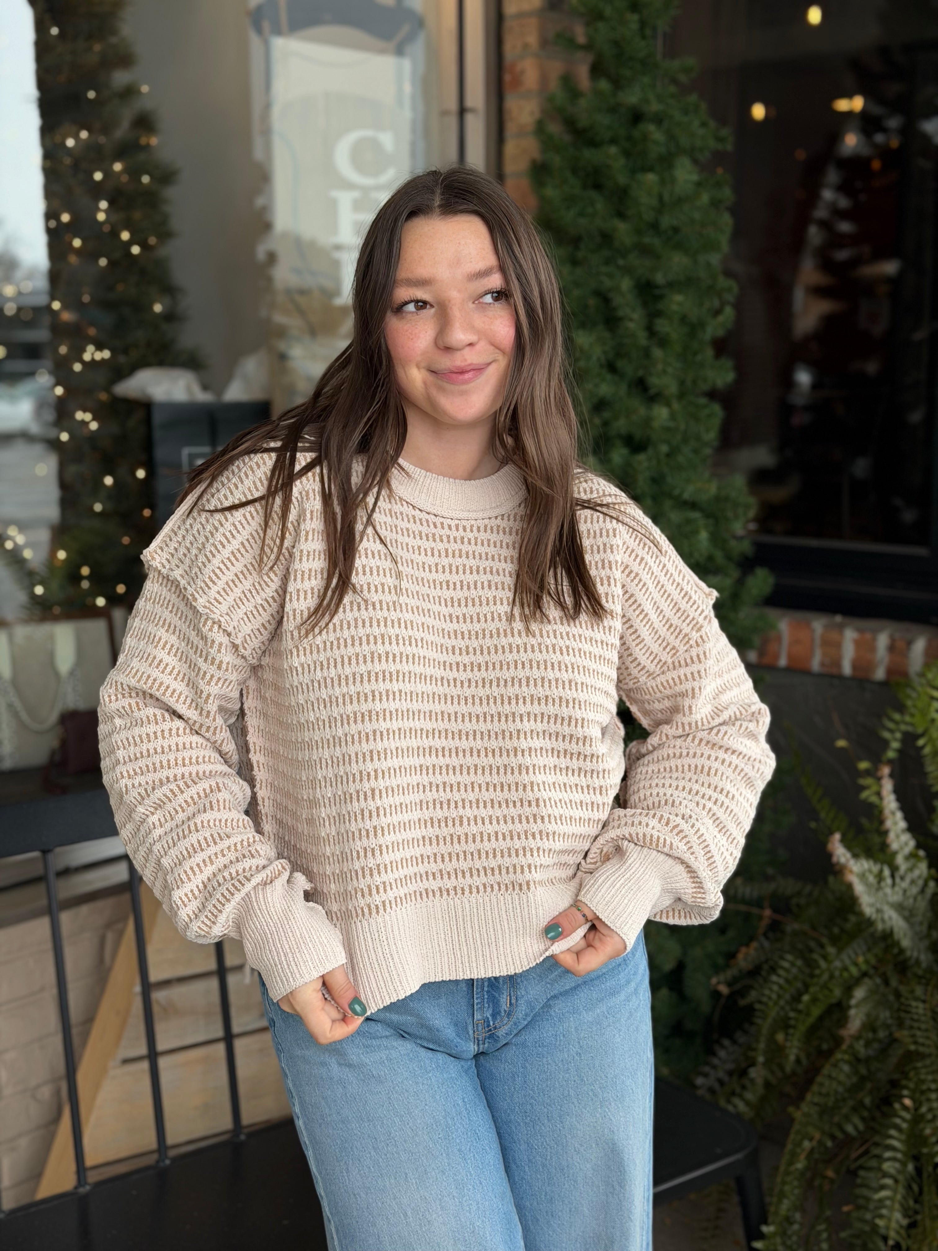 Taupe Two Tone Textured Sweater