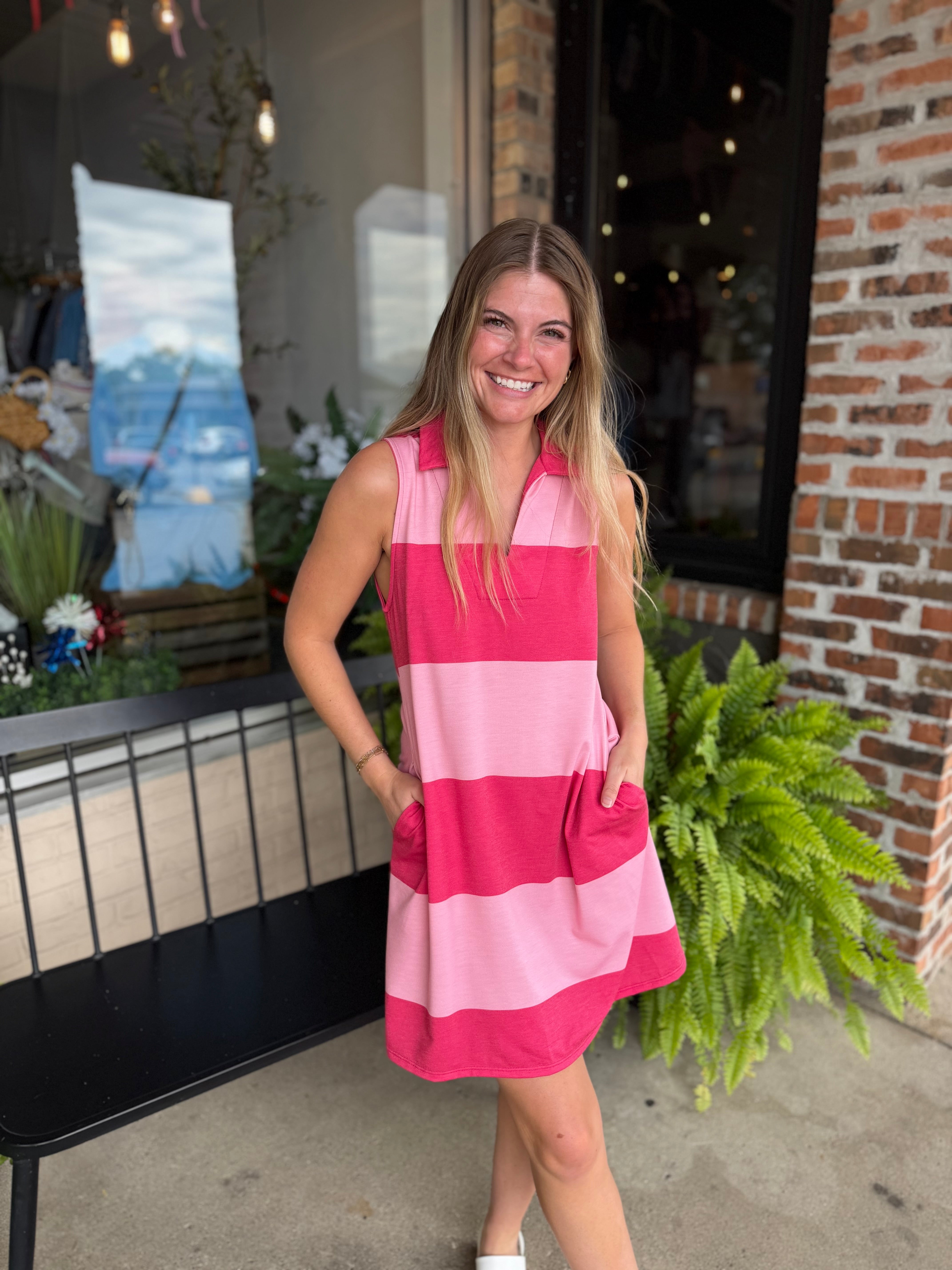 Pink Block Collared Dress