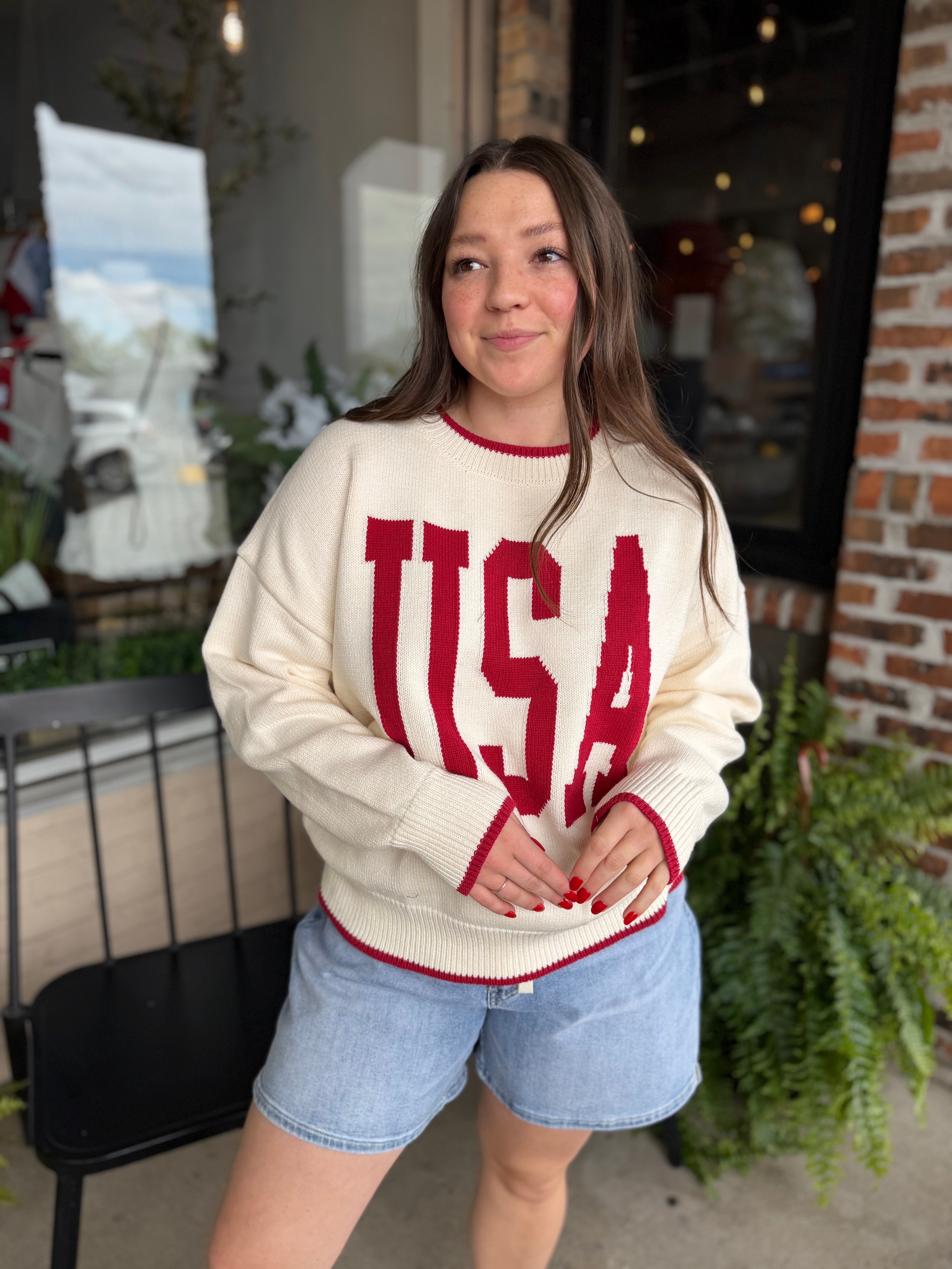 Long Sleeve Crew Neck "USA" Sweater