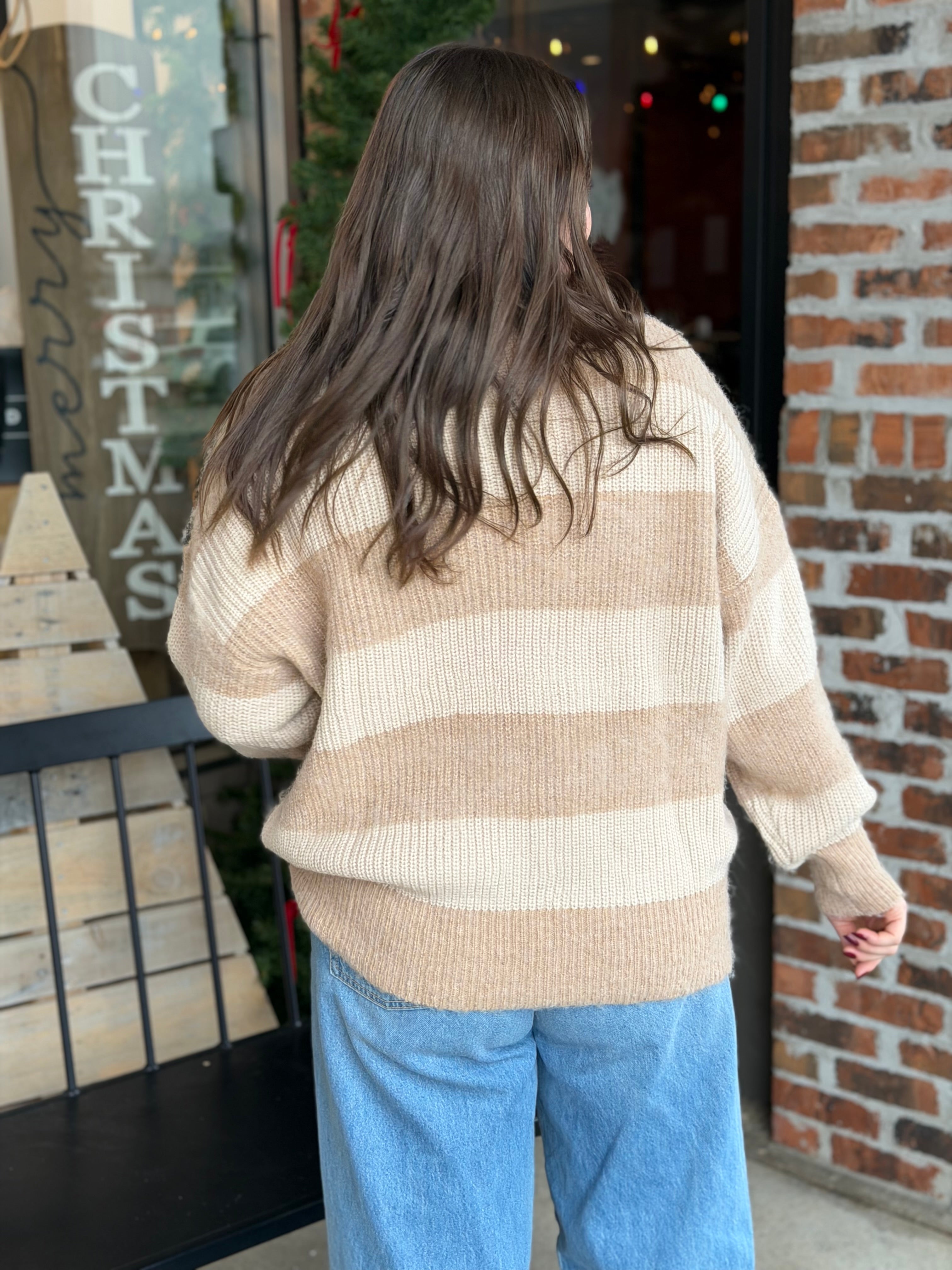 Taupe Stripe Mock Neck Sweater - FINAL SALE