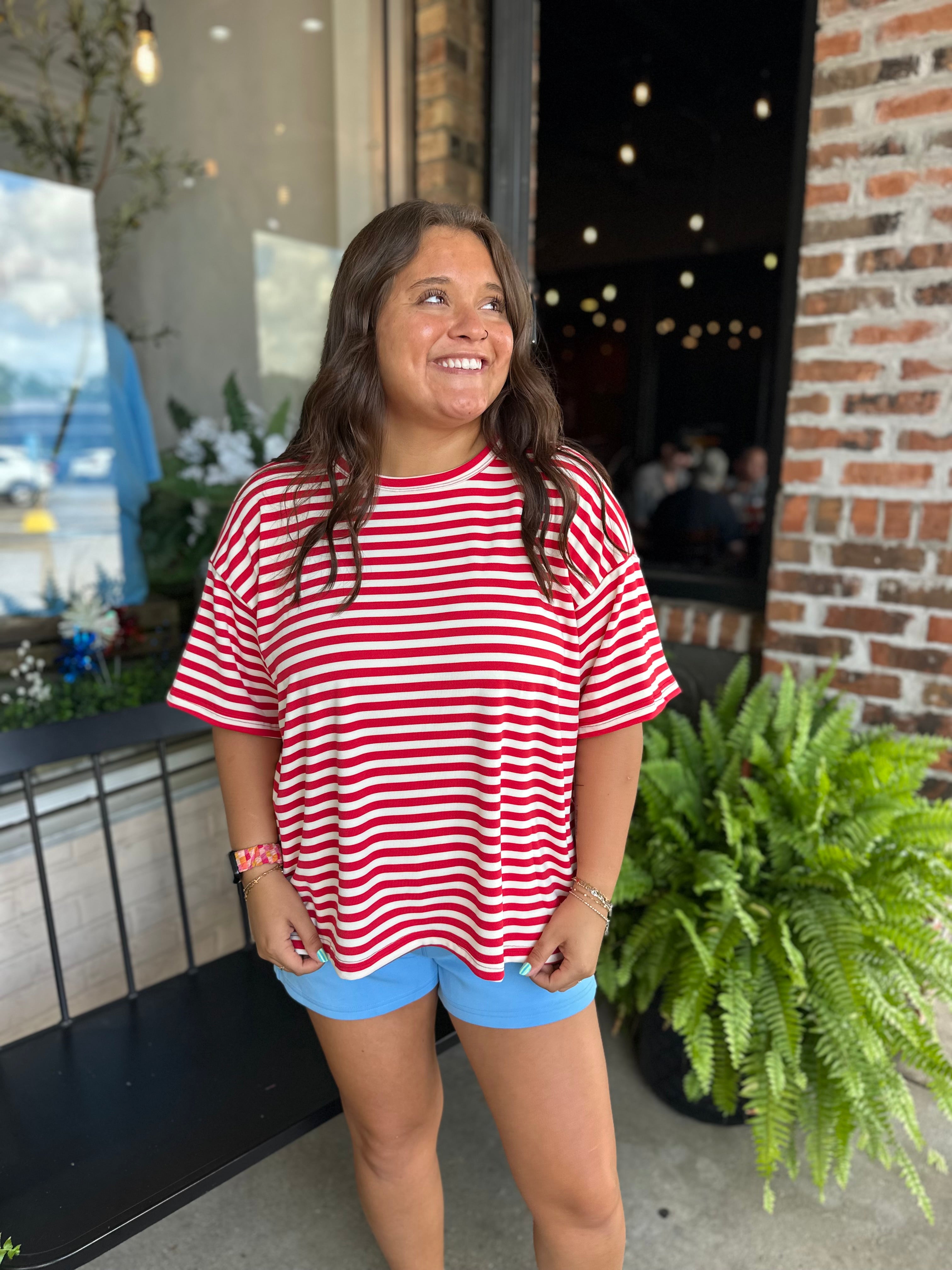 Red Striped Oversized T-shirt