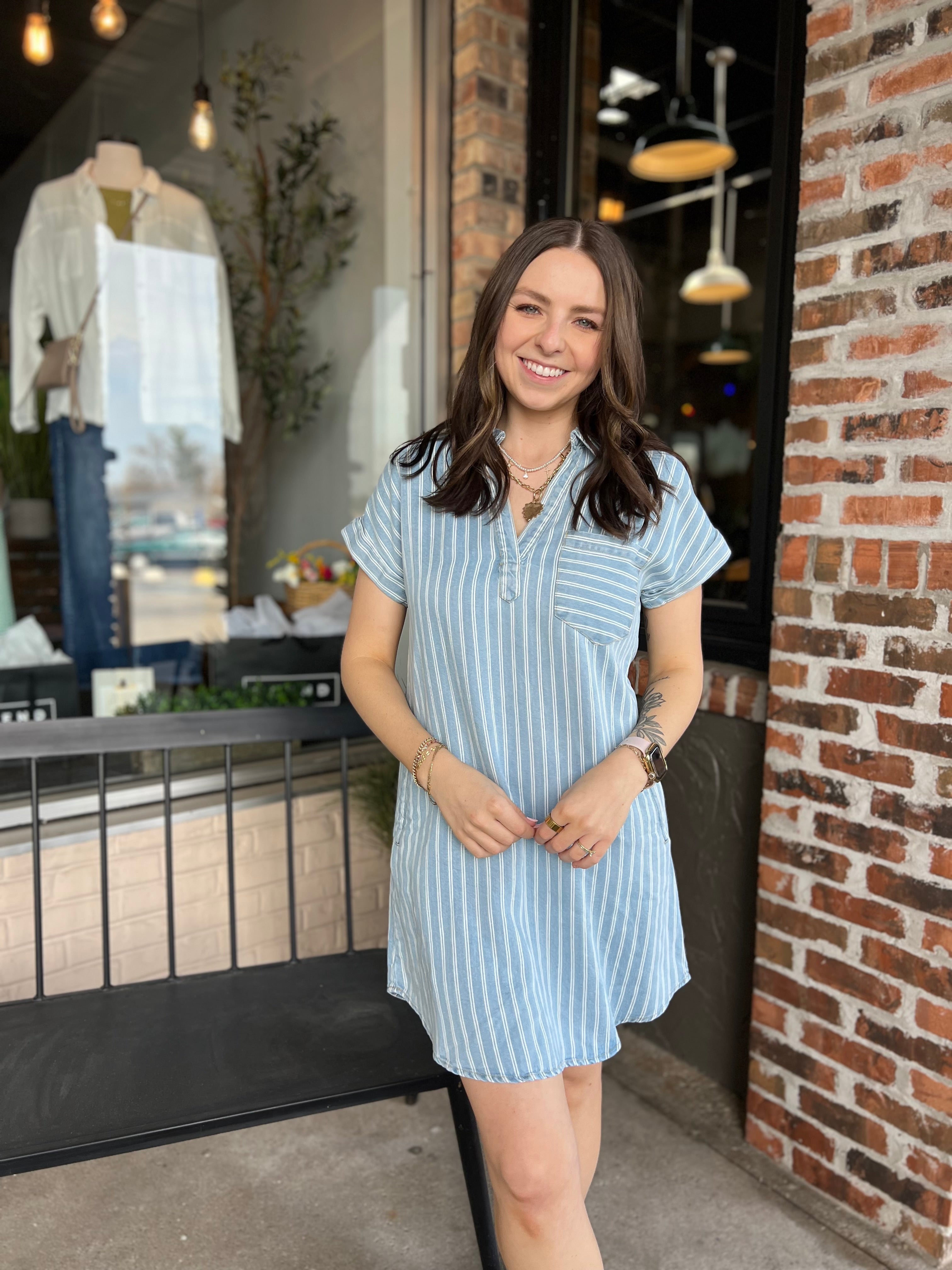 Chambray Stripe Collared Dress - FINAL SALE