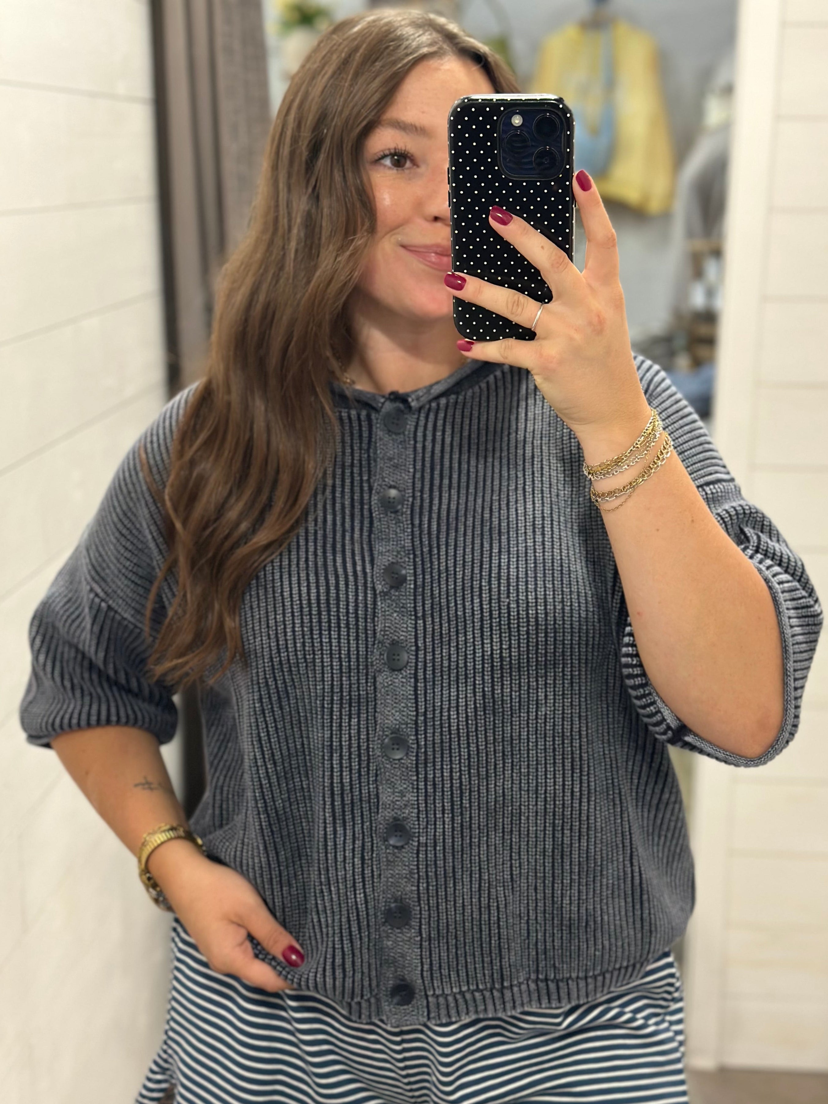 Navy Rolled Edge Cardi