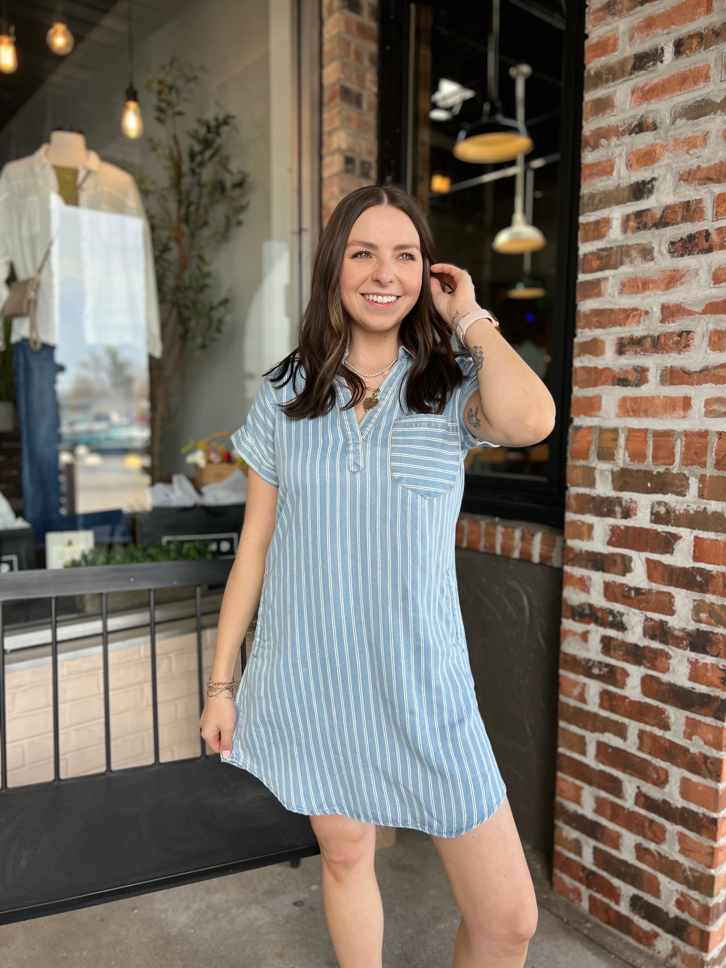 Chambray Stripe Collared Dress - FINAL SALE