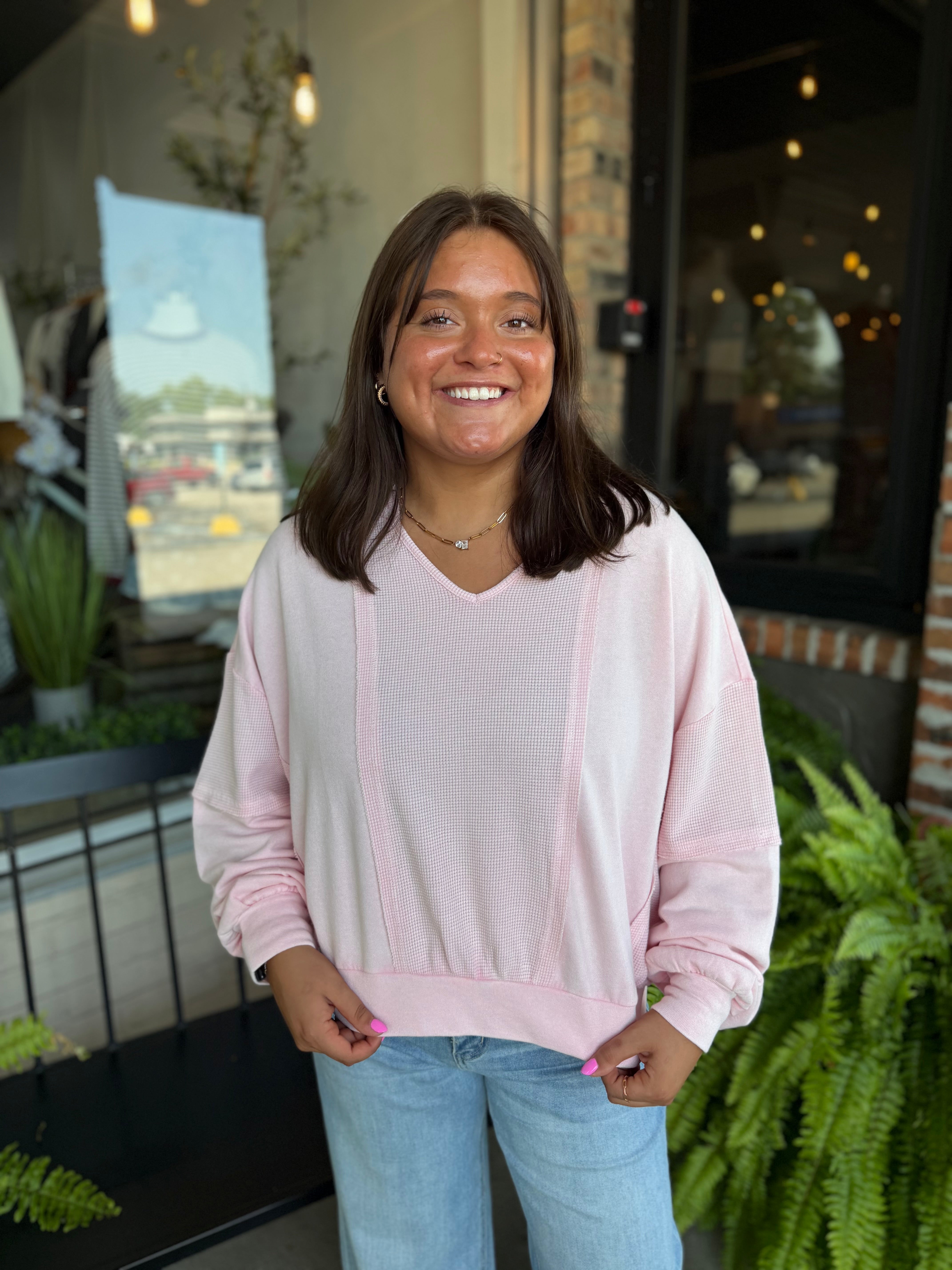 Pink Waffle Terry Top - FINAL SALE