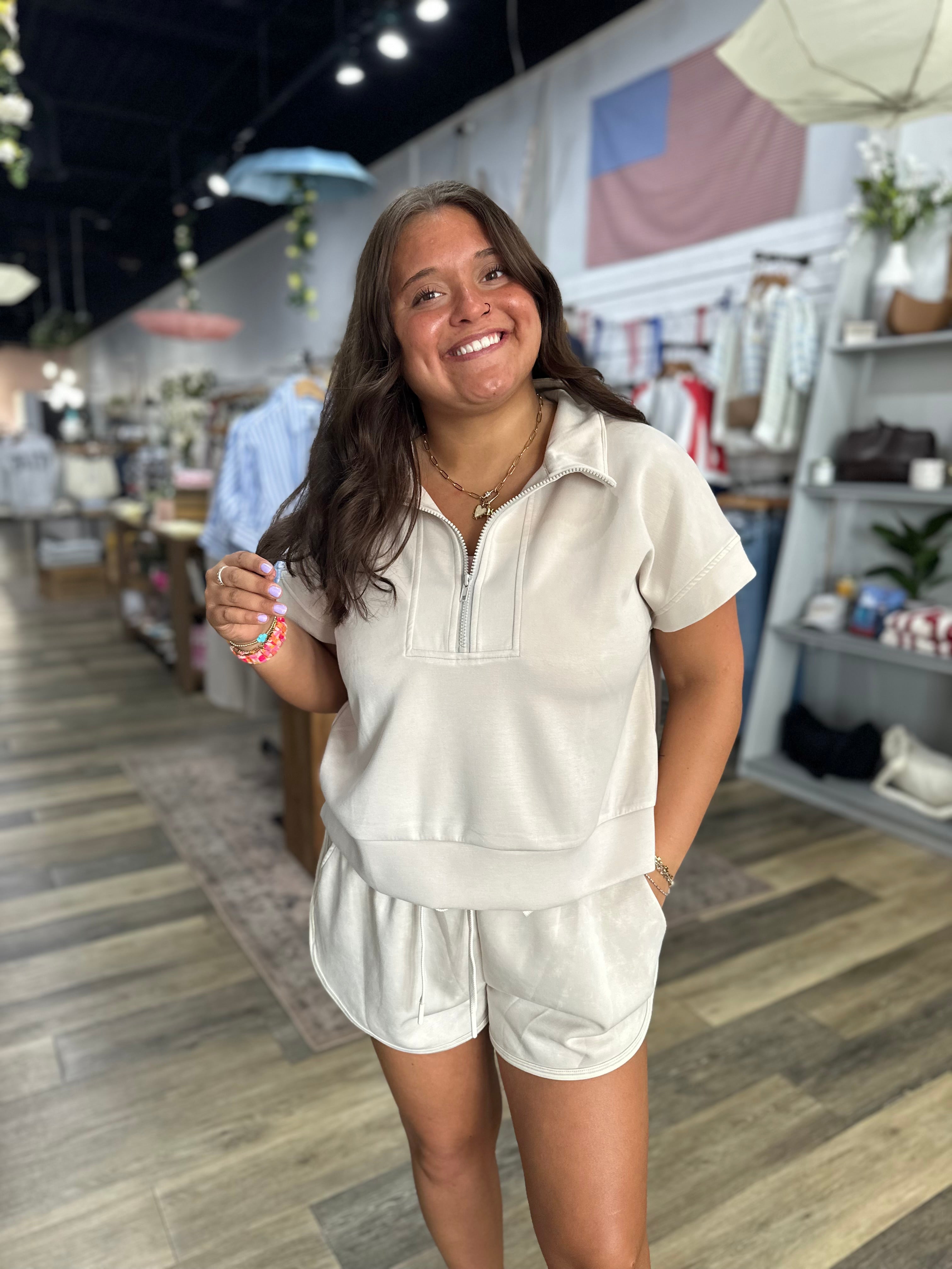 Bone Mineral Wash Half-Zip Top