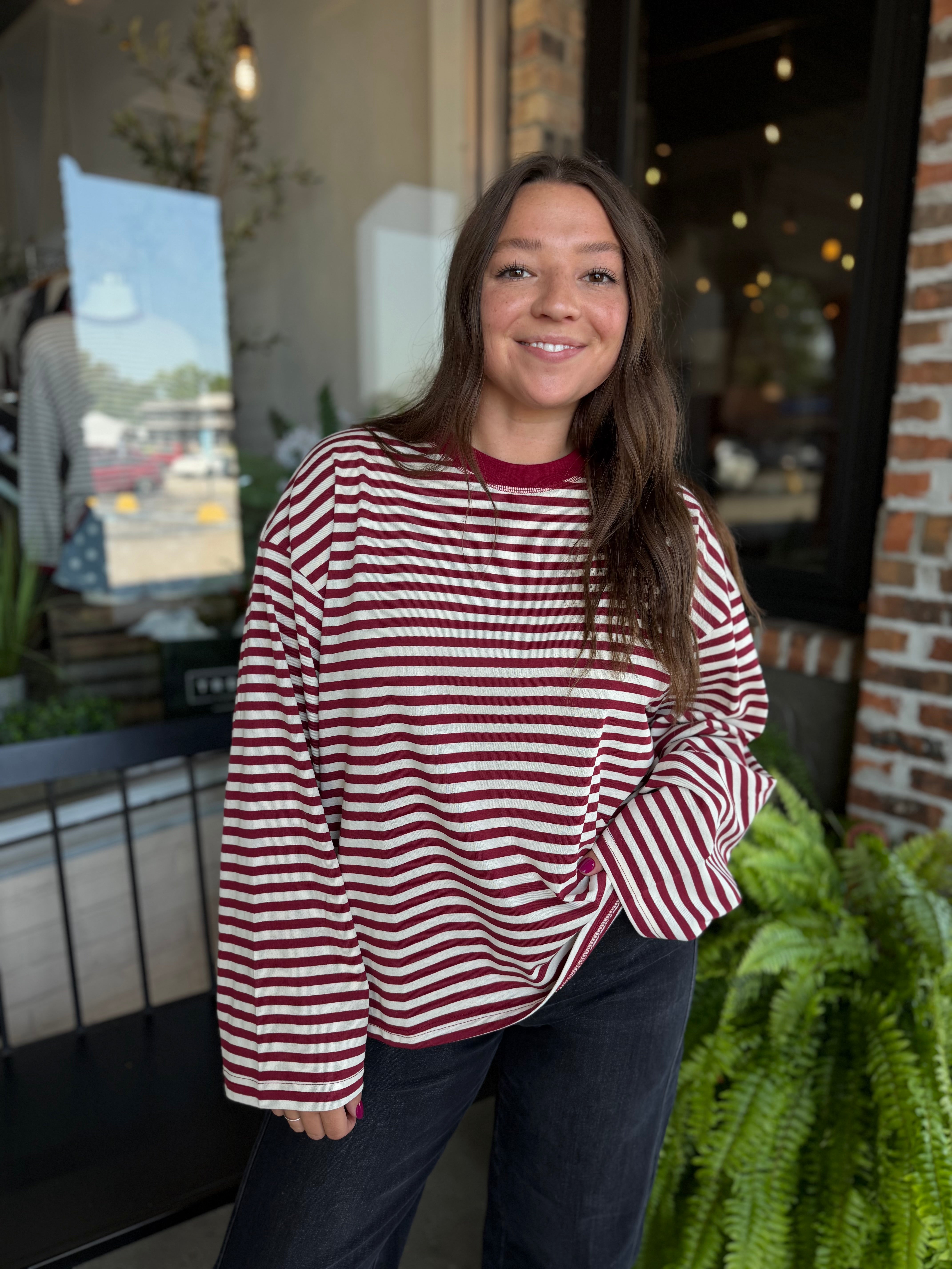 Red Stripe Long Sleeve Top