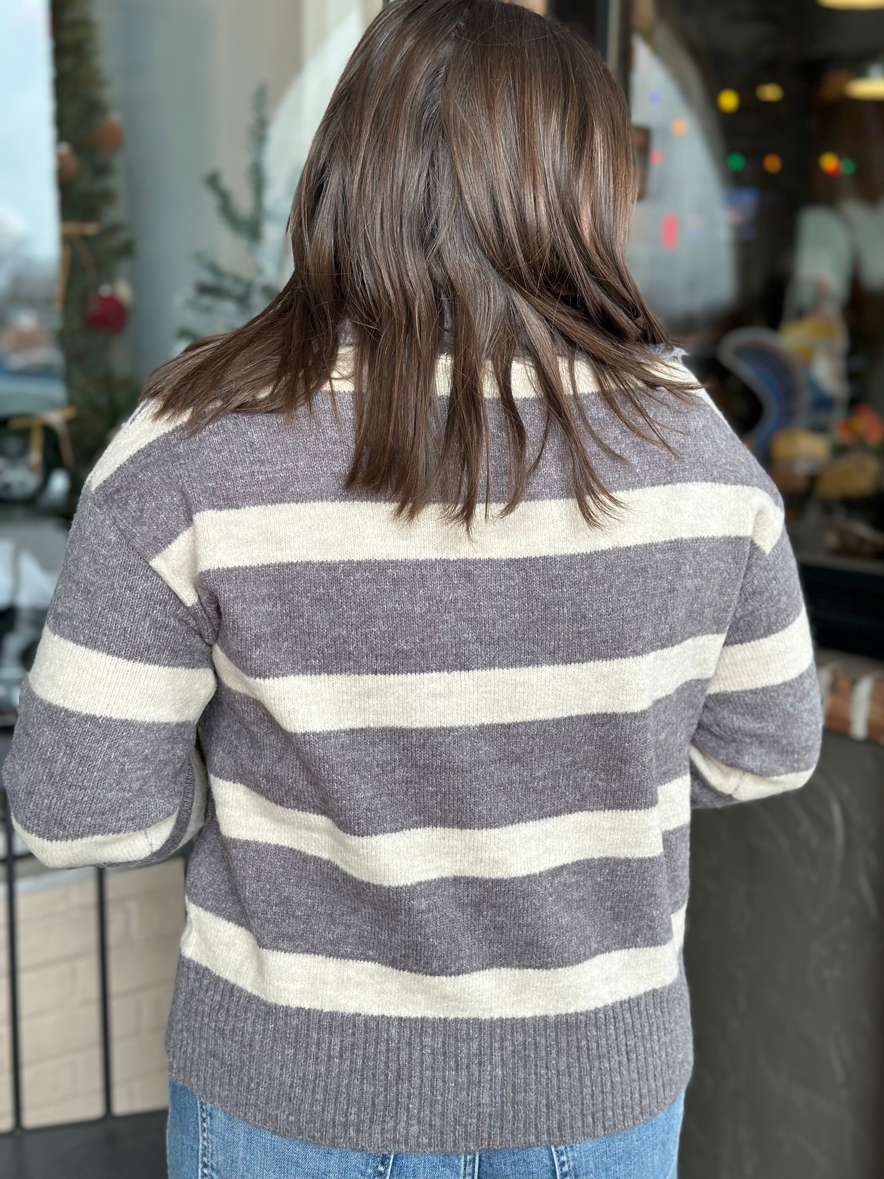 Charcoal Striped Henley Sweater