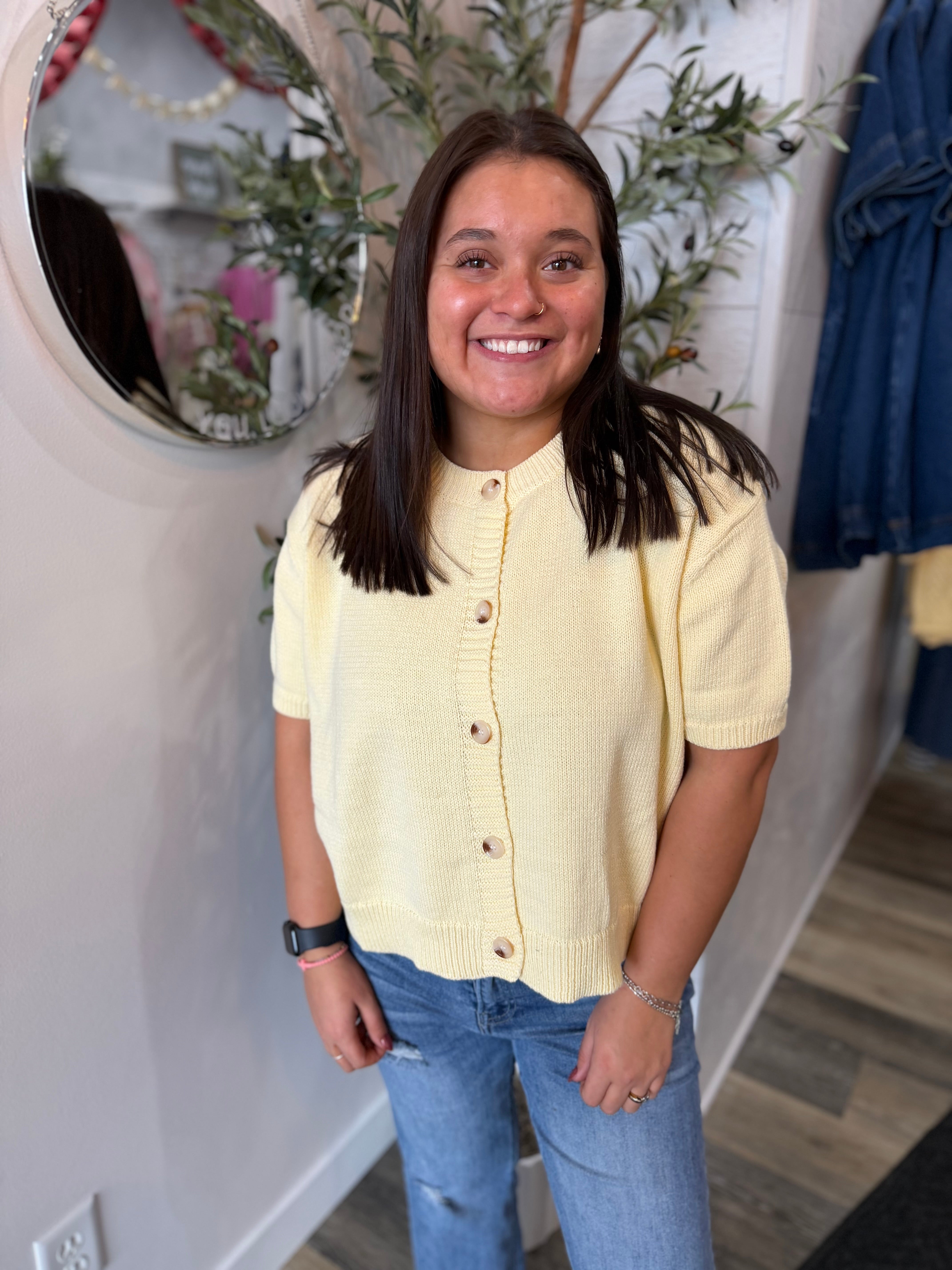 Yellow Short Sleeve Sweater Cardi