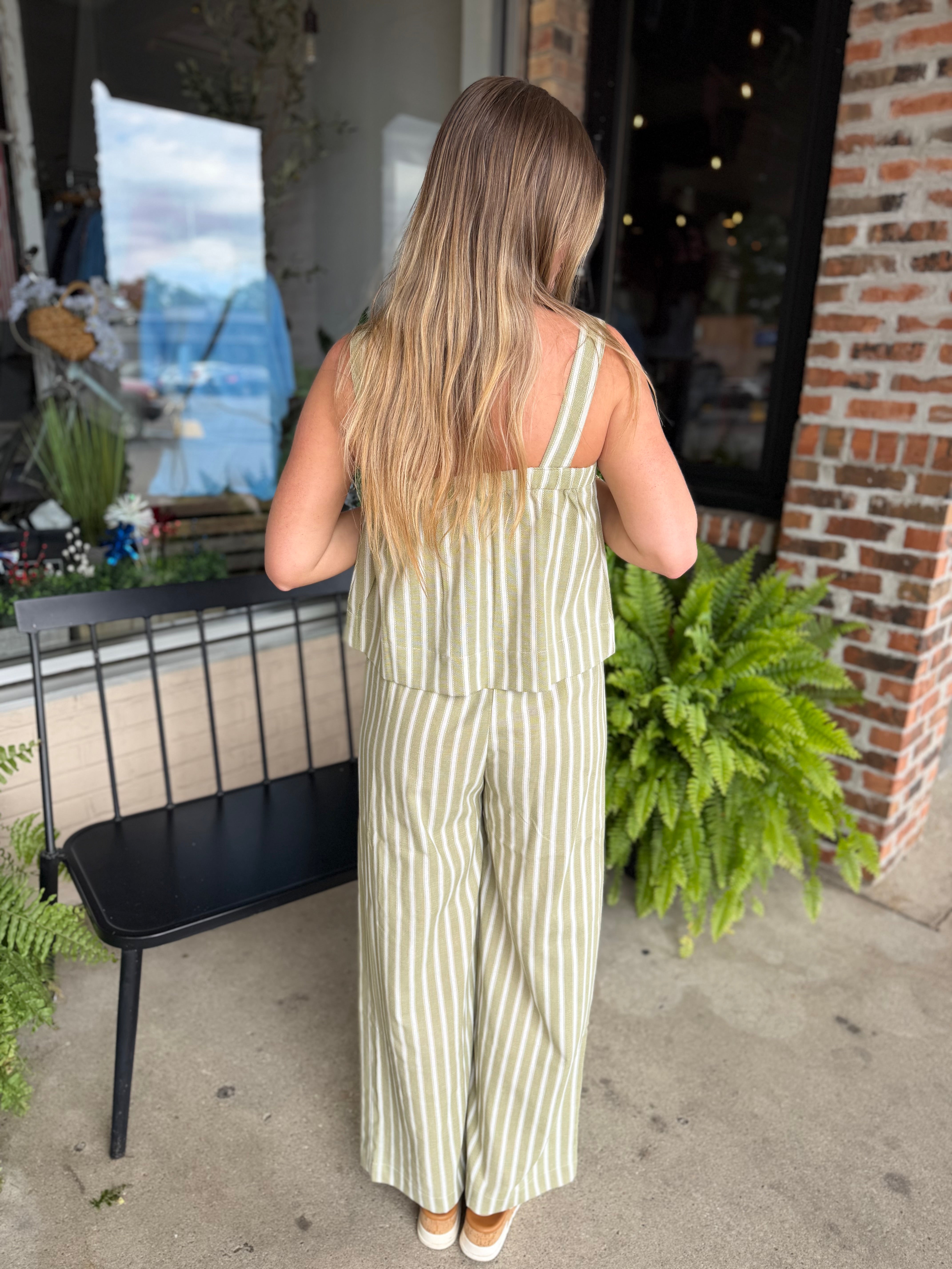 Olive Stripe Square Neck Tank