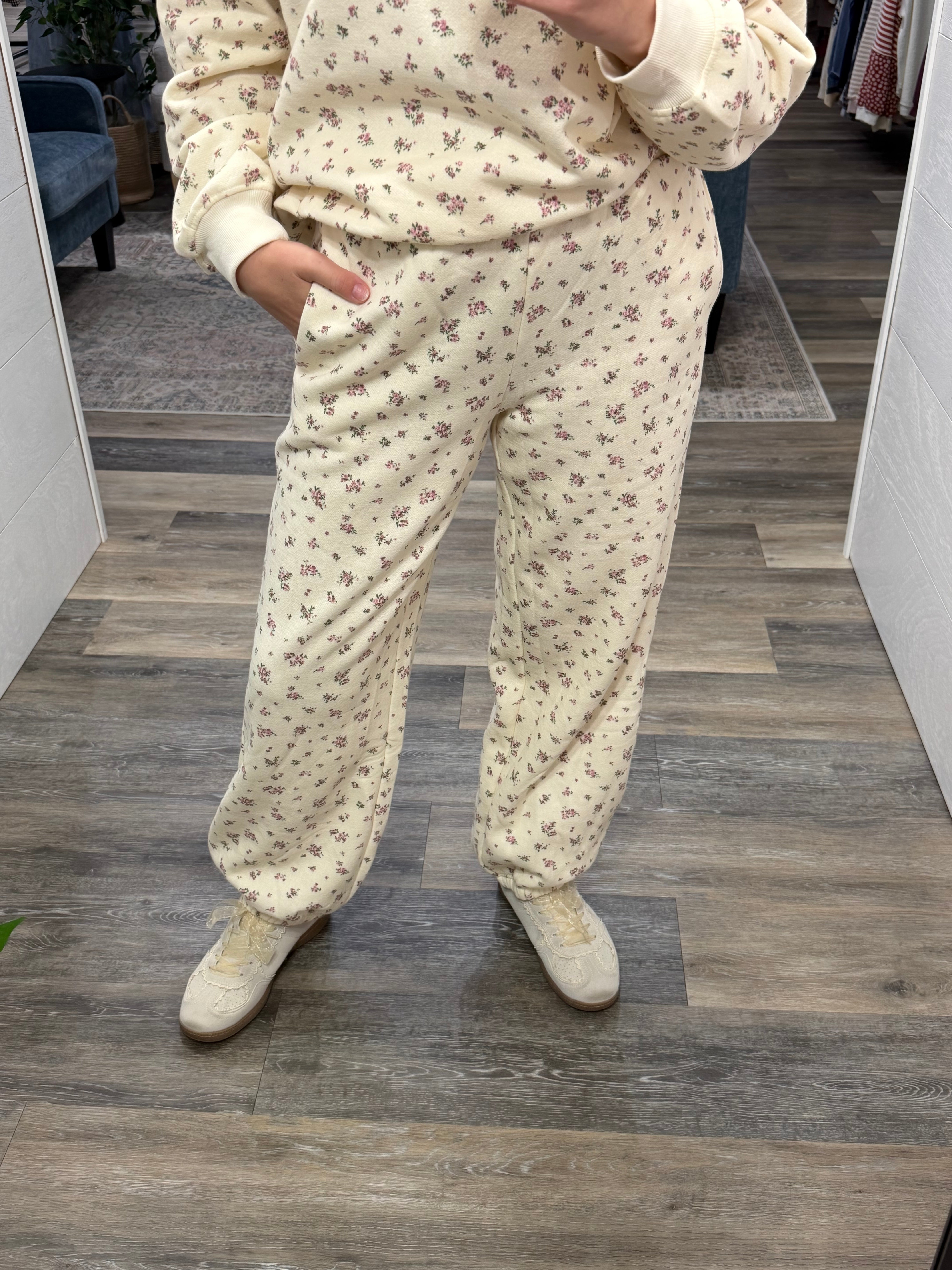 Ivory Floral Print Joggers