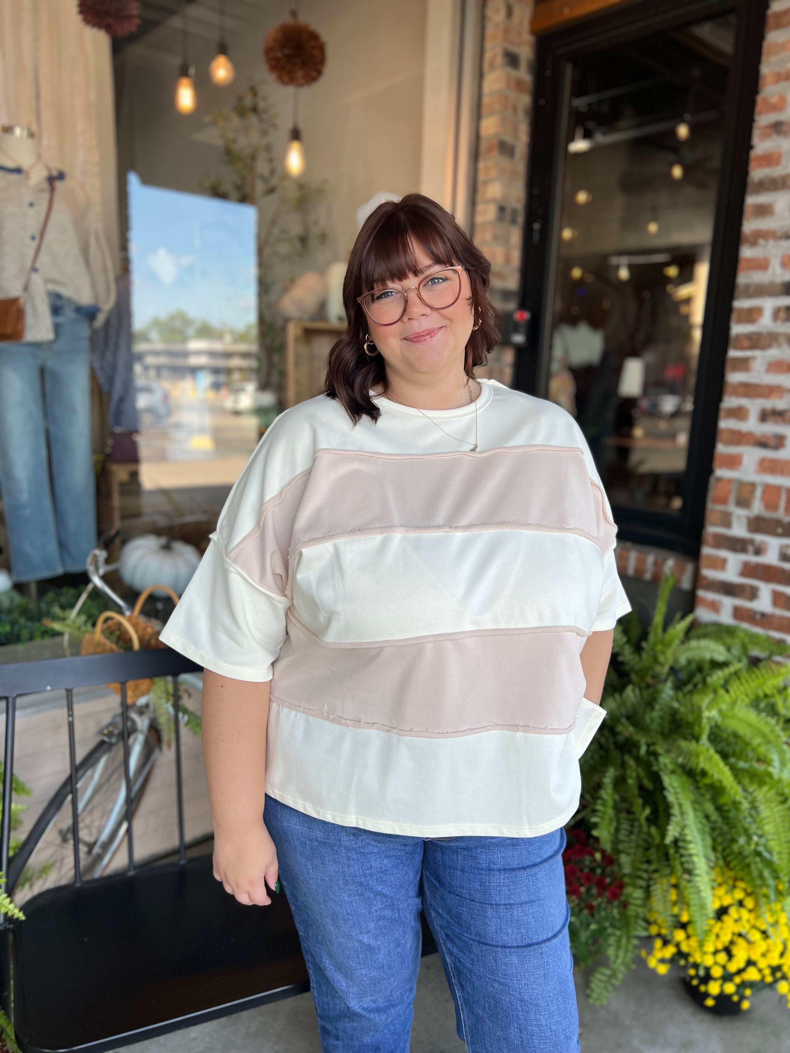 Plus Taupe Block Top