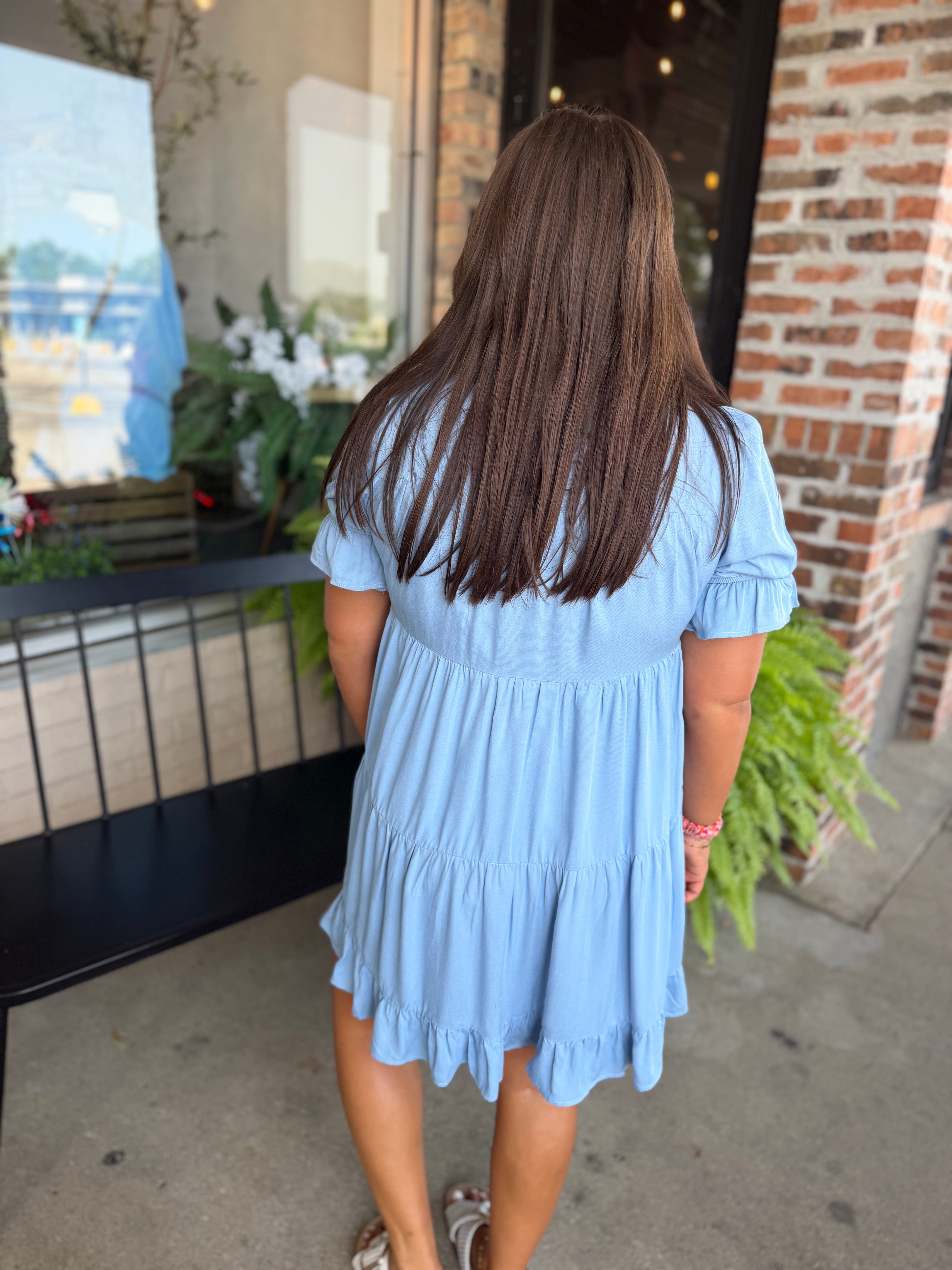 Blue Tiered Ruffle Babydoll Mini Dress