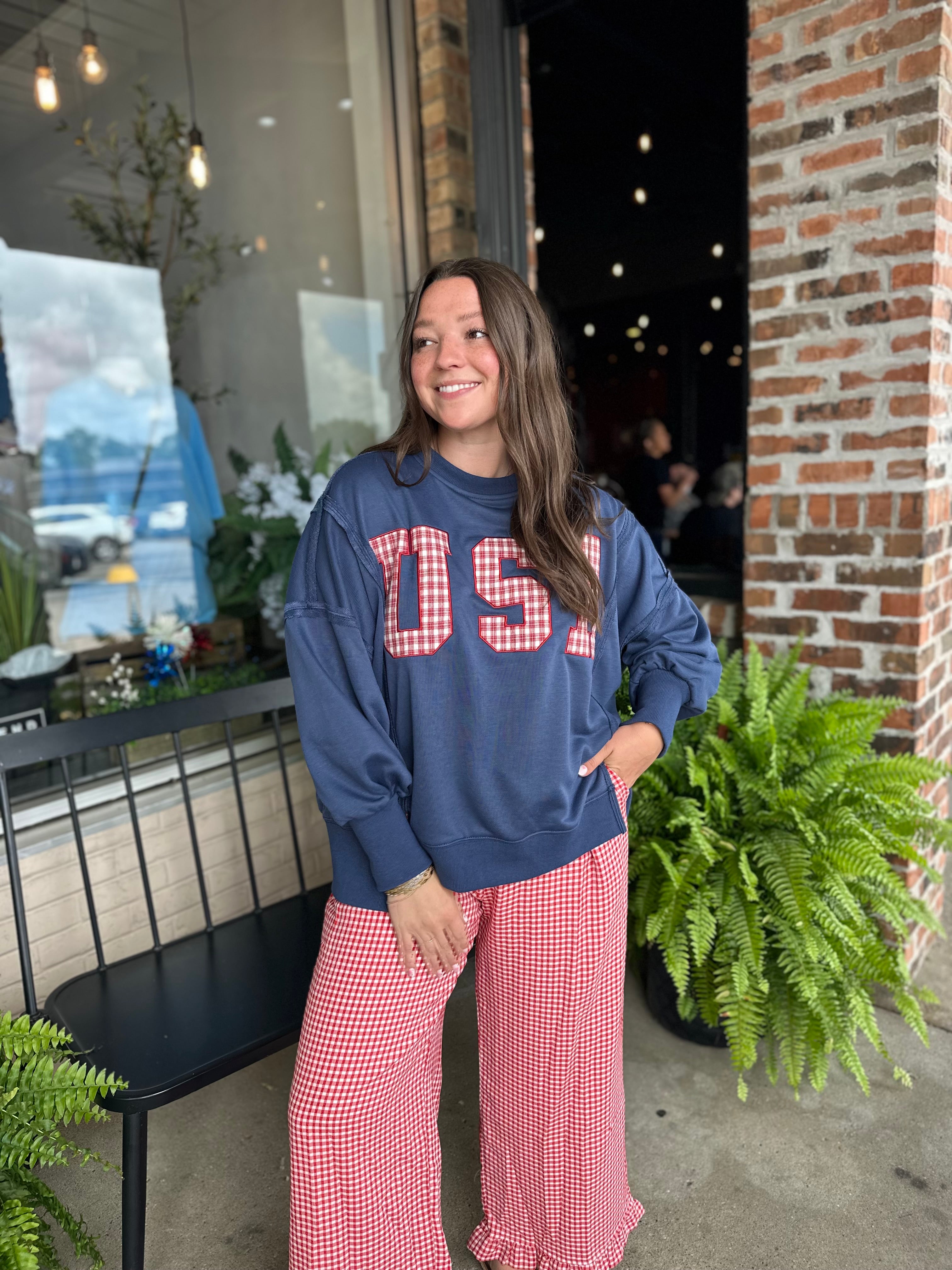 USA Plaid Patch Sweatshirt