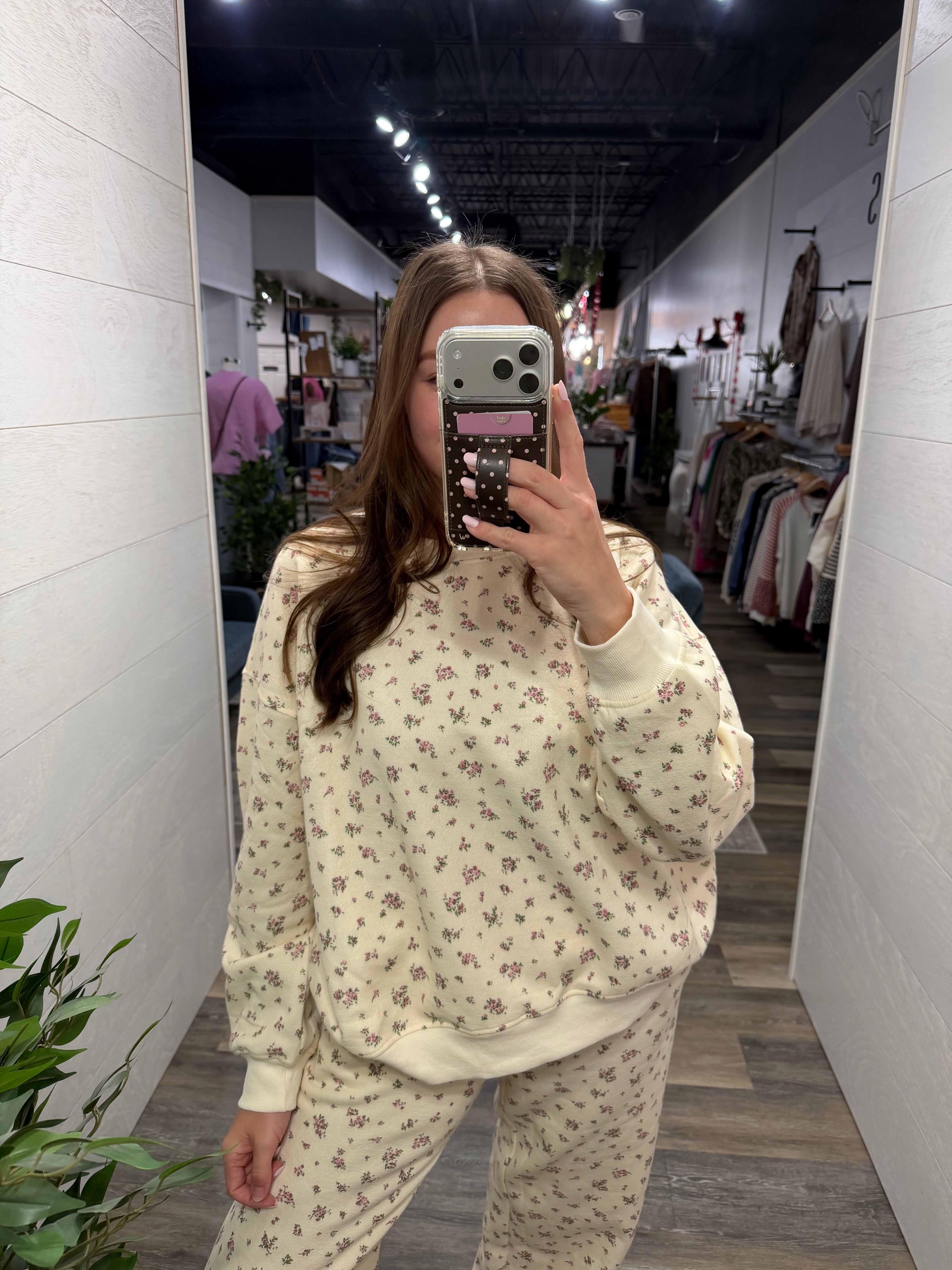 Ivory Floral Print Crewneck